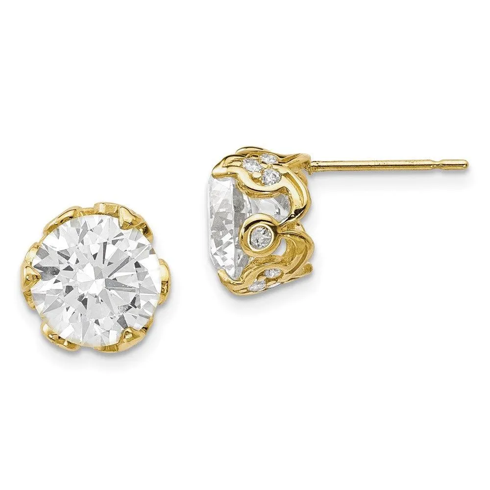 10K Tiara Collection Polished CZ Post Earrings