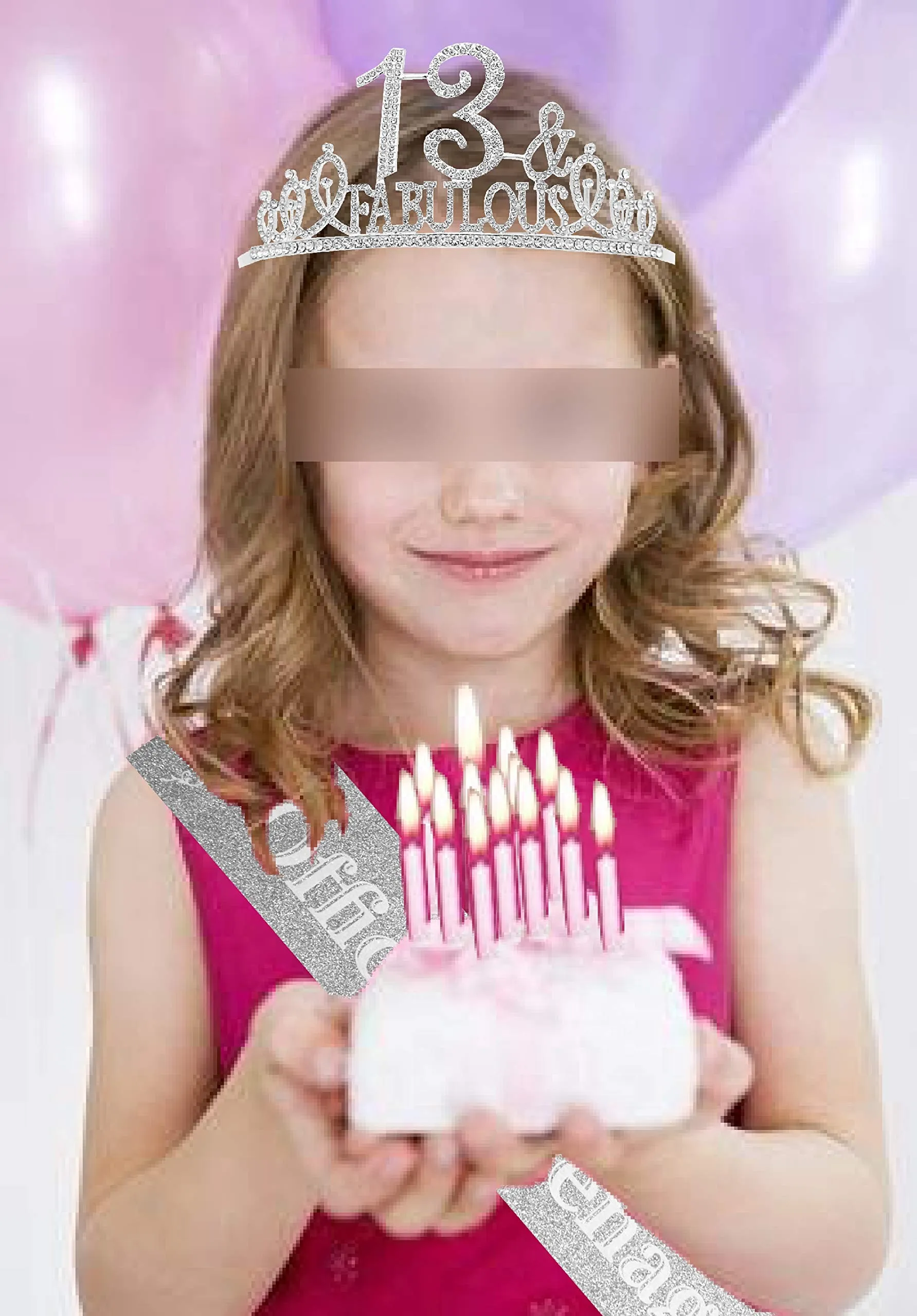 13th Birthday Gifts for Girls,13th Birthday Tiara and Sash Silver,13th Birthday