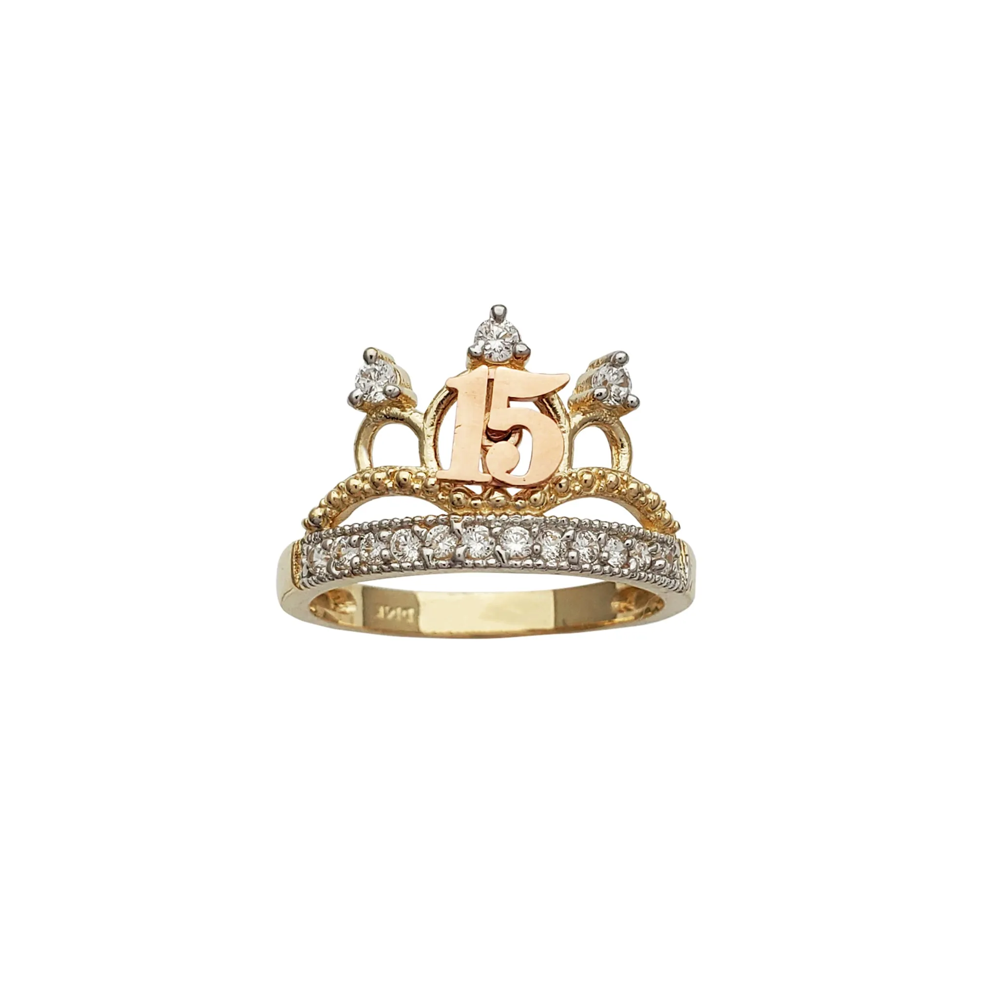 15 Years Birthday Crown-Tiara Ring (14K)