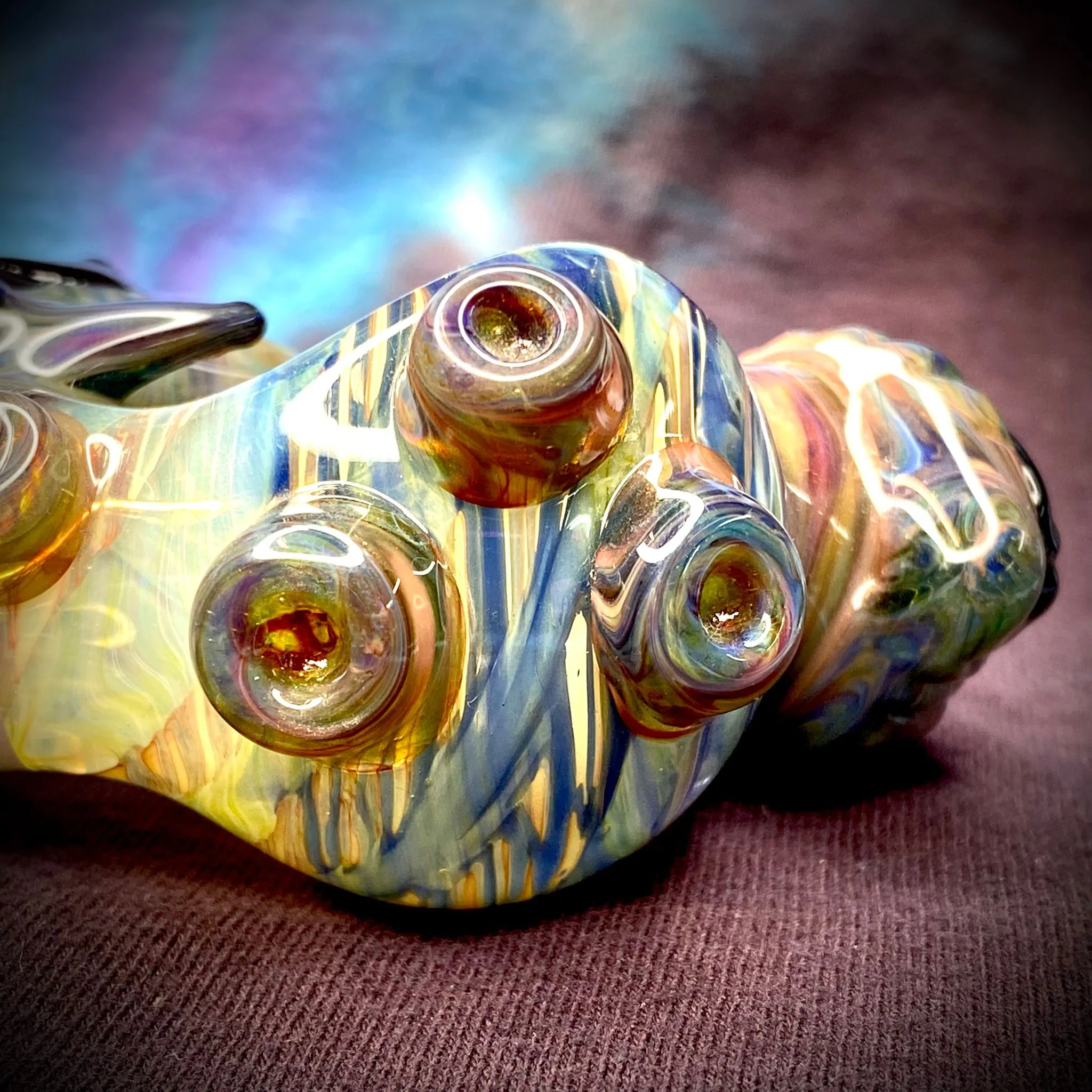 5.75 Multicolor Wrap n' Rake Fumed Eye Handpipe by Zach U-Shüd