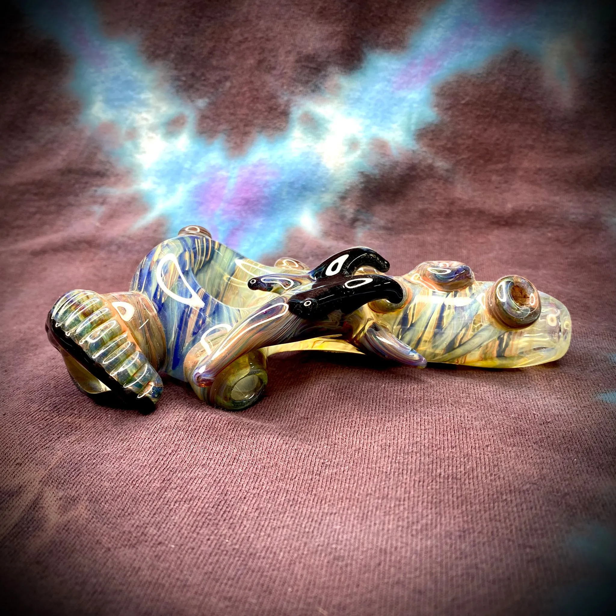 5.75 Multicolor Wrap n' Rake Fumed Eye Handpipe by Zach U-Shüd