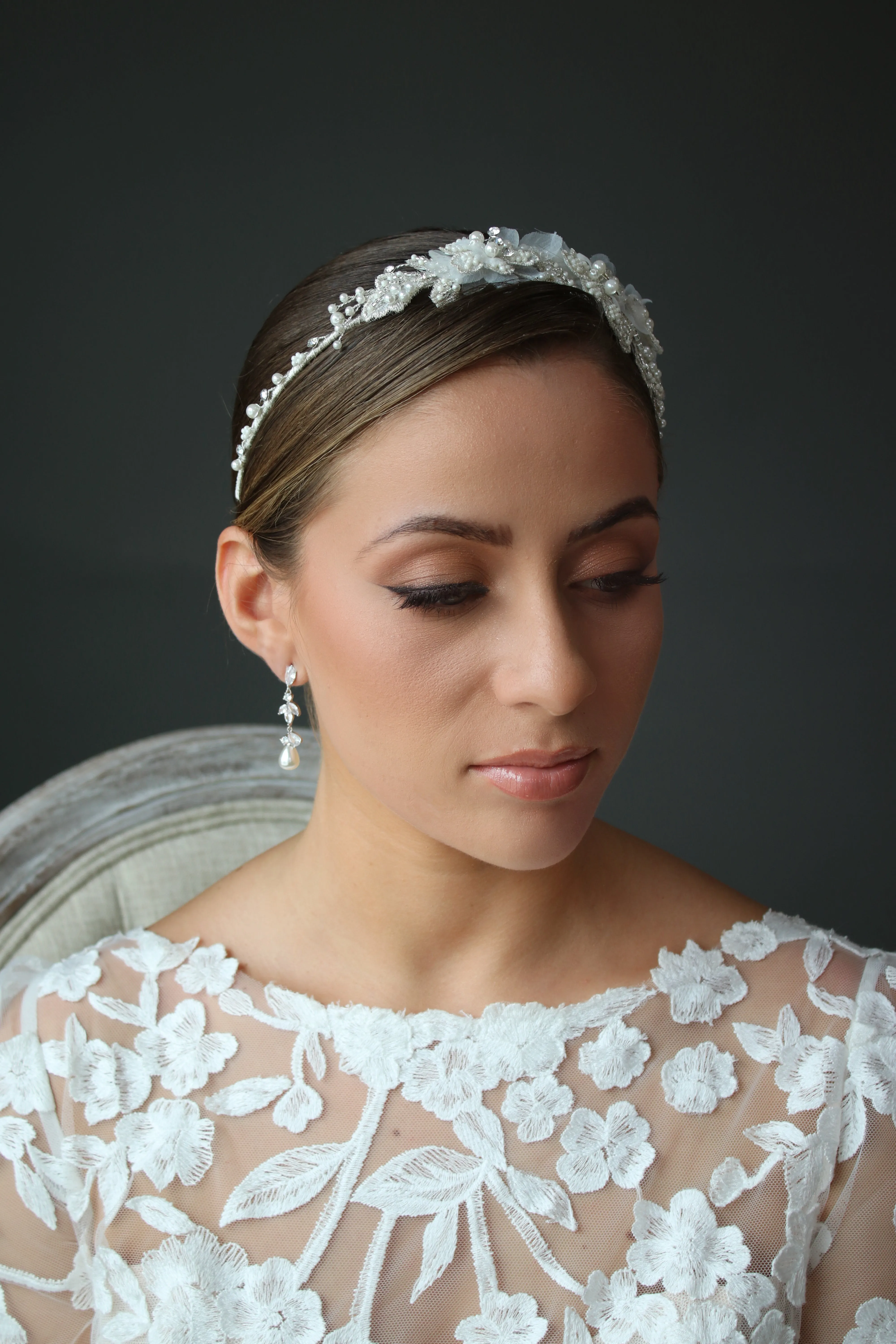 AMELIA Hand Beaded 3D Floral Bridal Headband Headpiece