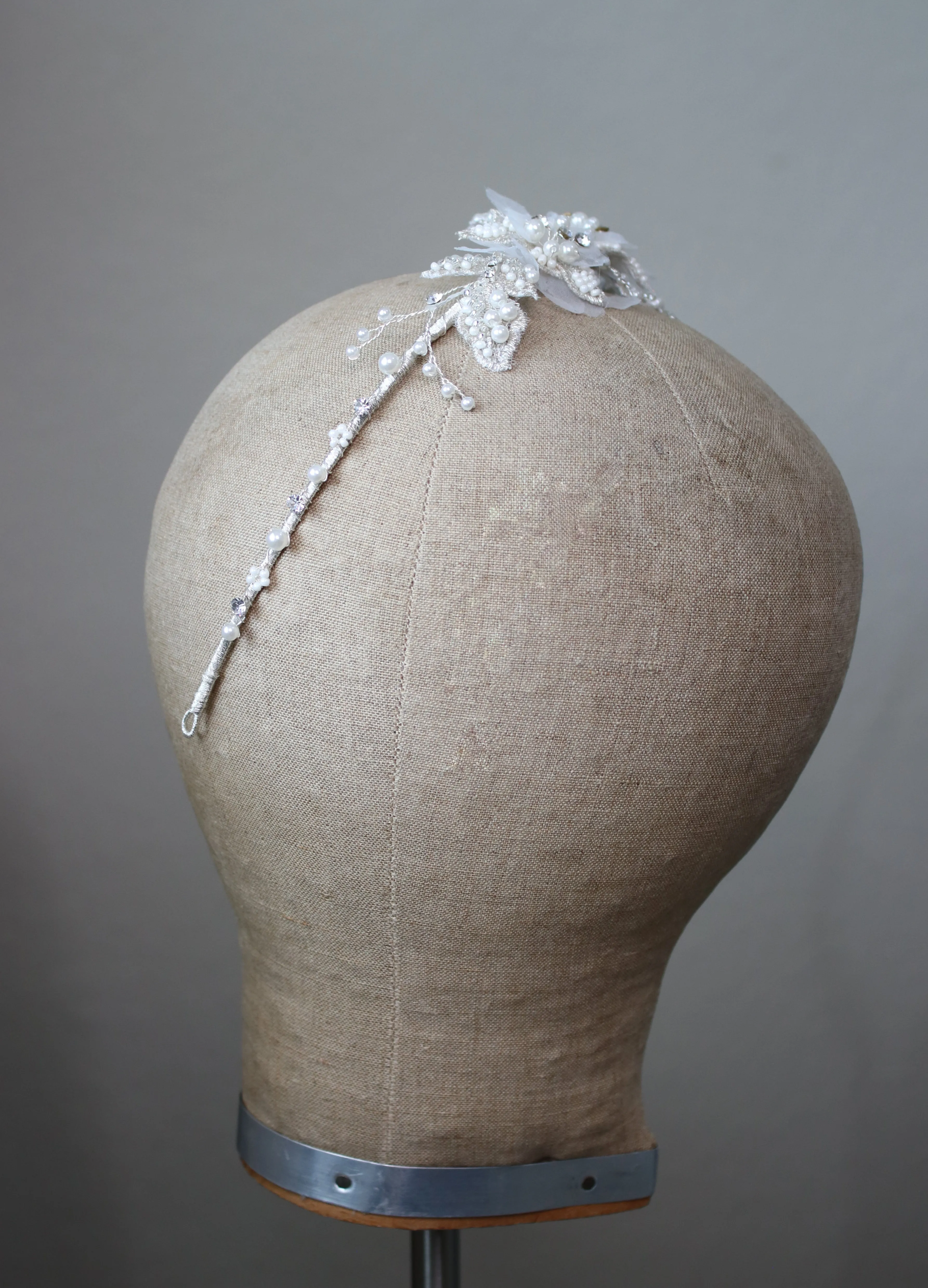 AMELIA Hand Beaded 3D Floral Bridal Headband Headpiece