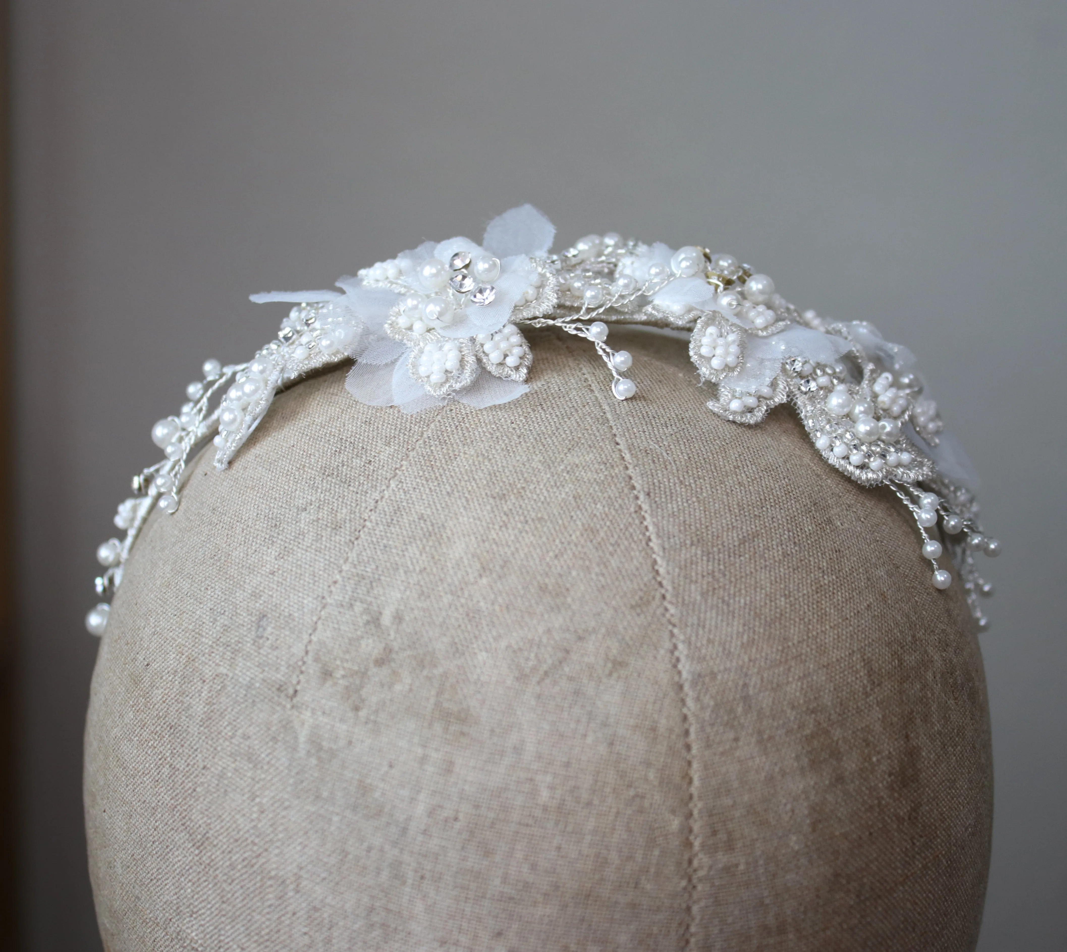 AMELIA Hand Beaded 3D Floral Bridal Headband Headpiece