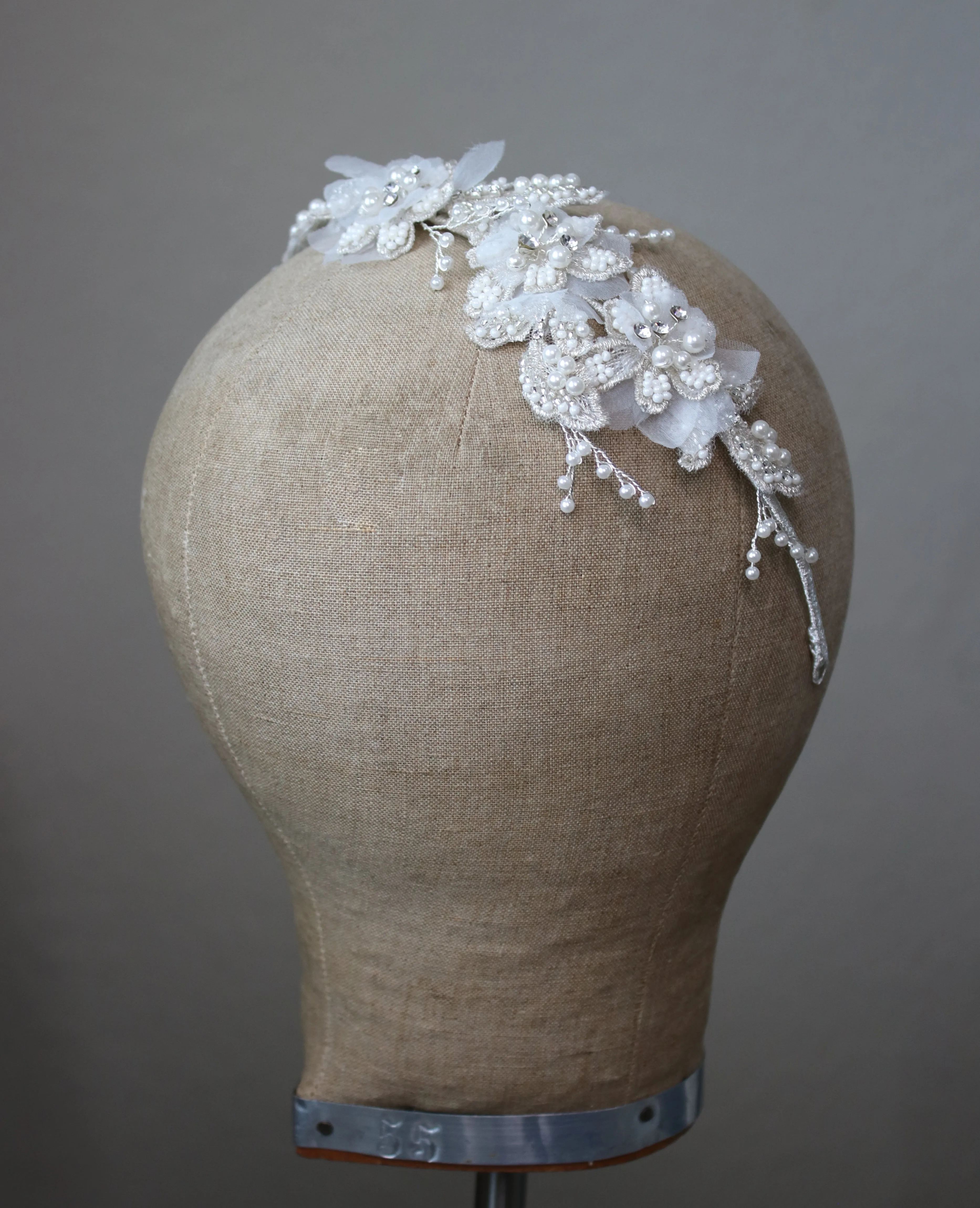 AMELIA Hand Beaded 3D Floral Bridal Headband Headpiece