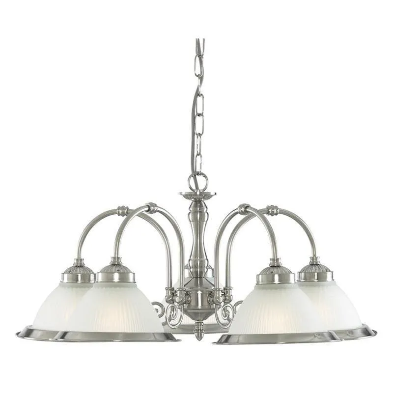 American Diner Silver & Ribbed Glass 5 Light Ceiling Pendant