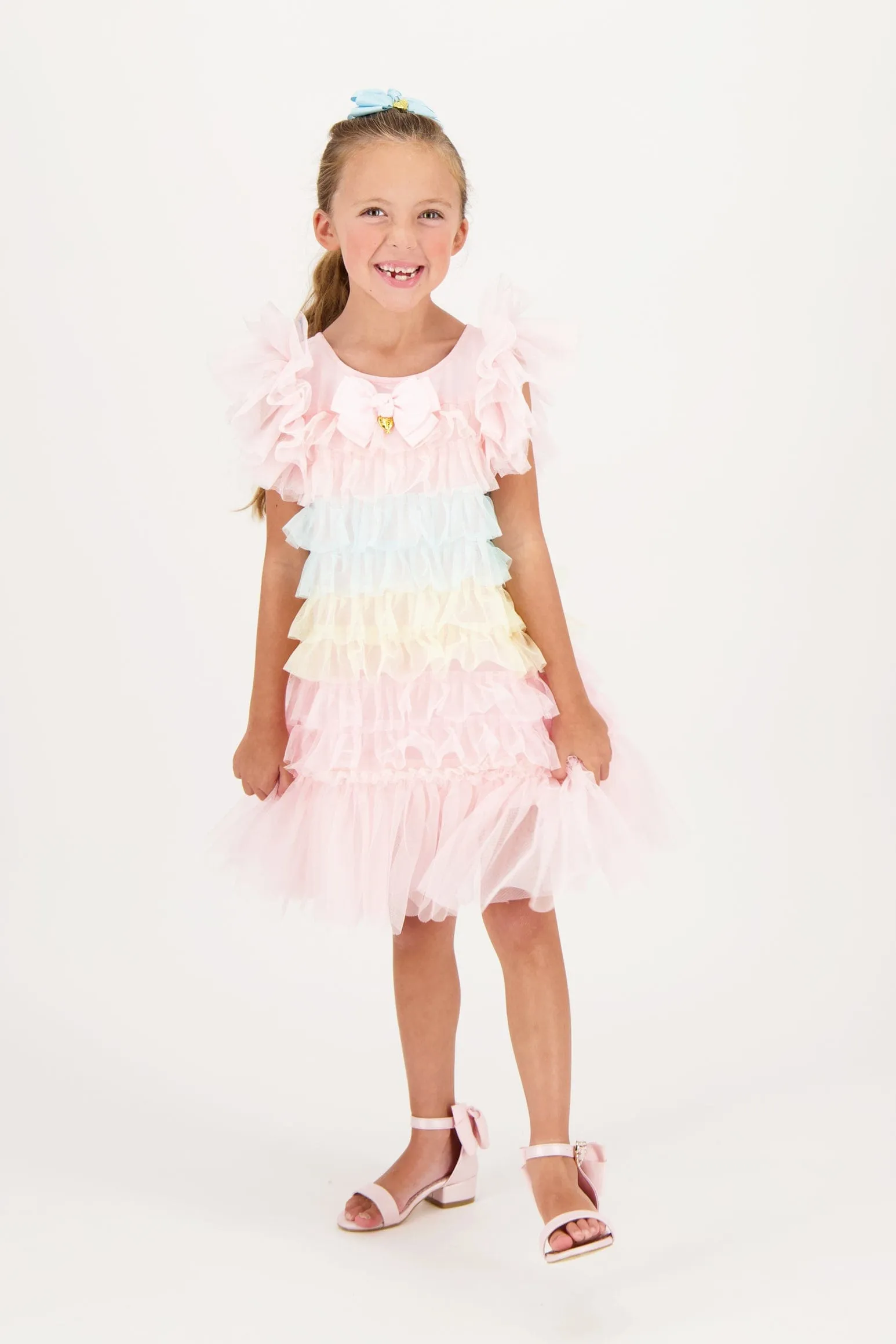 Angels Face Girls Waterfall Ruffle Dress in Pink