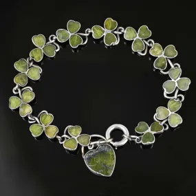 Antique Connemara Marble Shamrock Bracelet w Heart Padlock