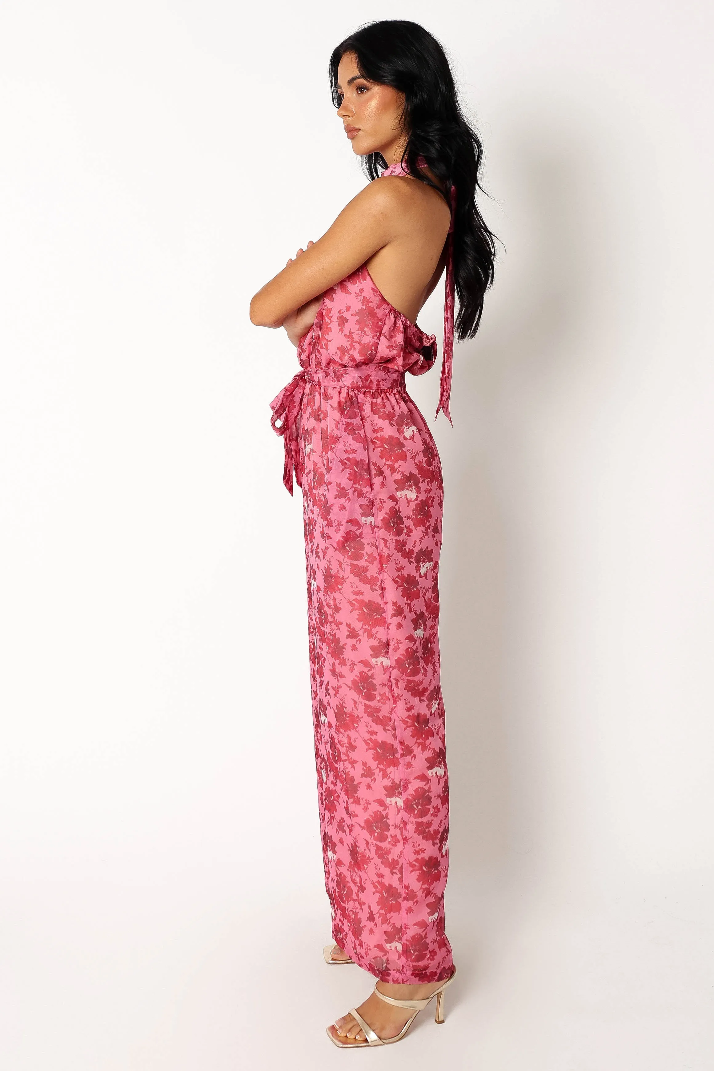 Arielle Halter Jumpsuit - Pink Floral