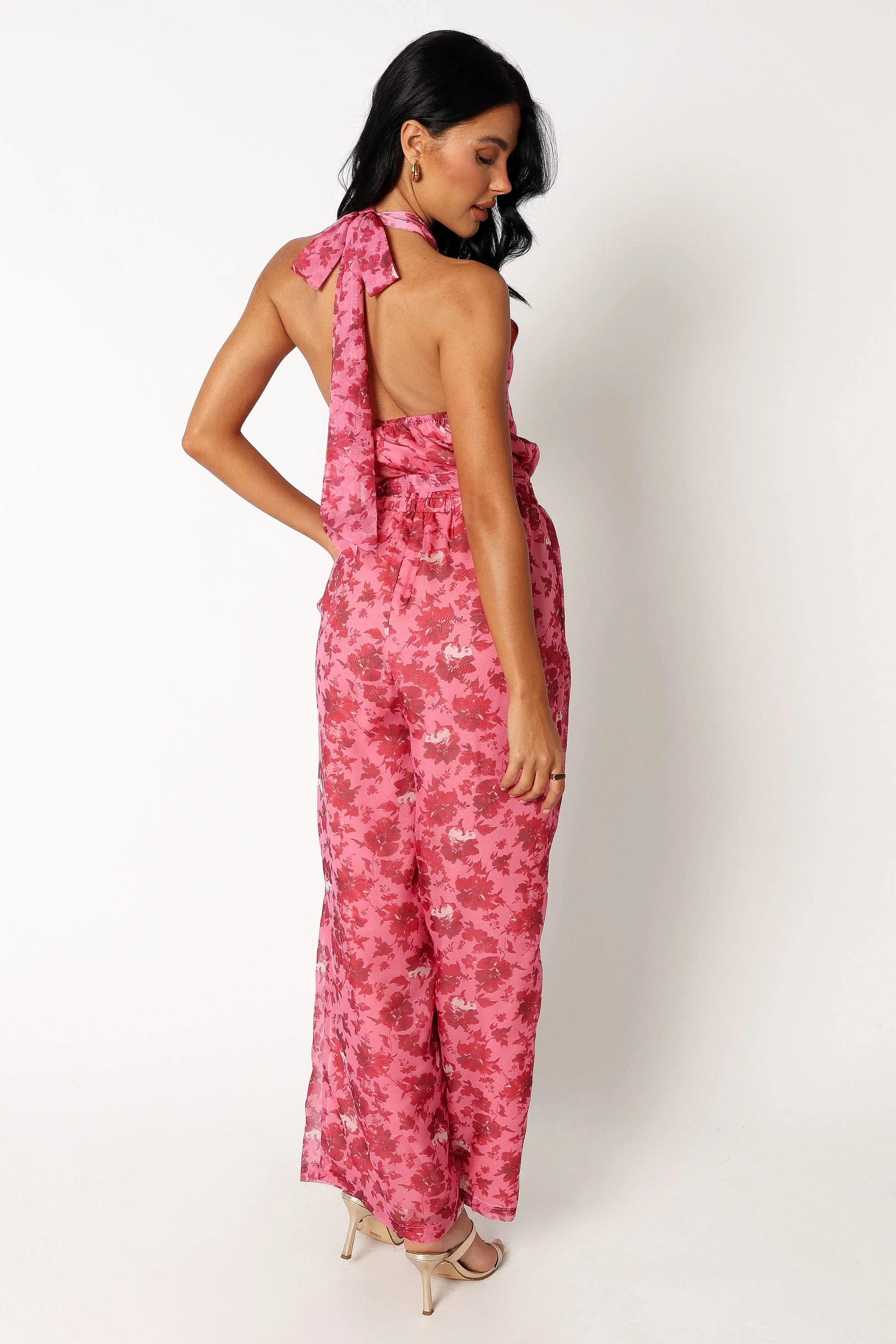 Arielle Halter Jumpsuit - Pink Floral