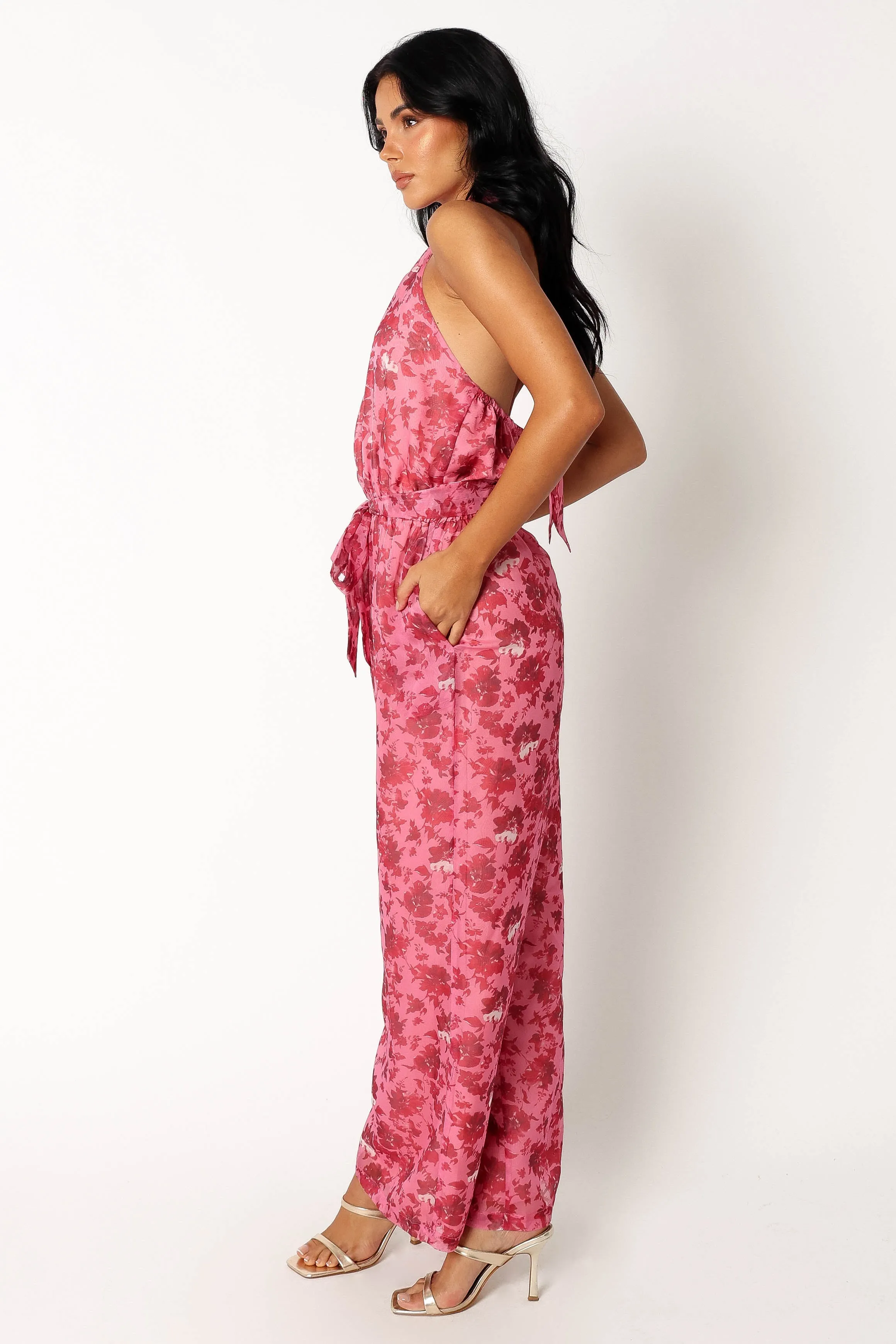 Arielle Halter Jumpsuit - Pink Floral