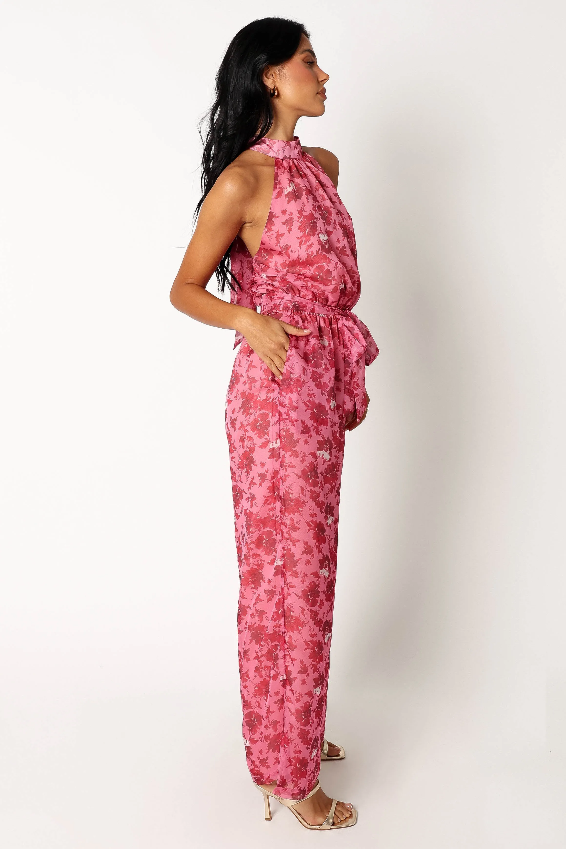 Arielle Halter Jumpsuit - Pink Floral