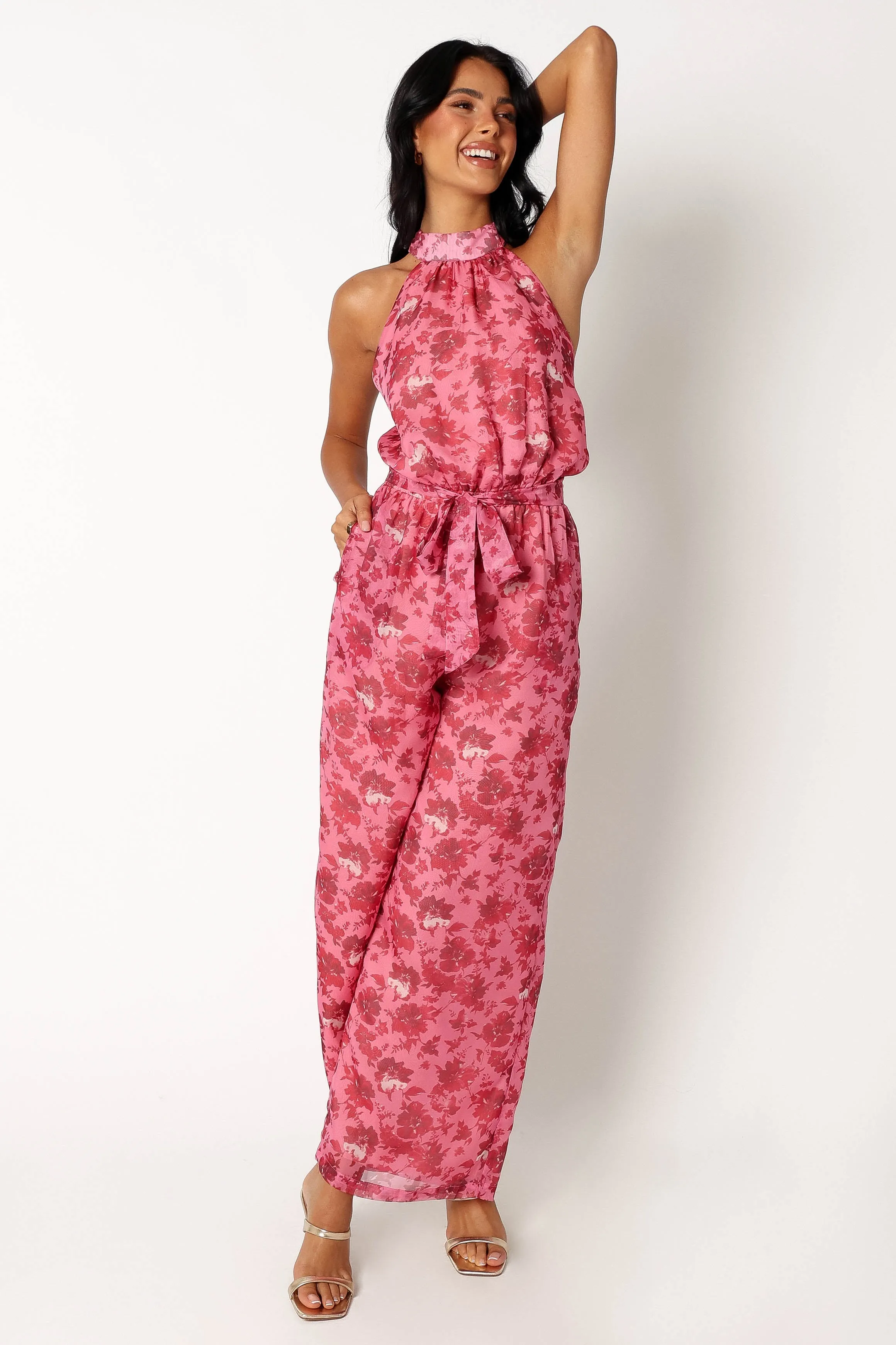 Arielle Halter Jumpsuit - Pink Floral