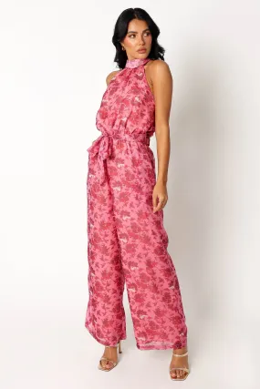 Arielle Halter Jumpsuit - Pink Floral