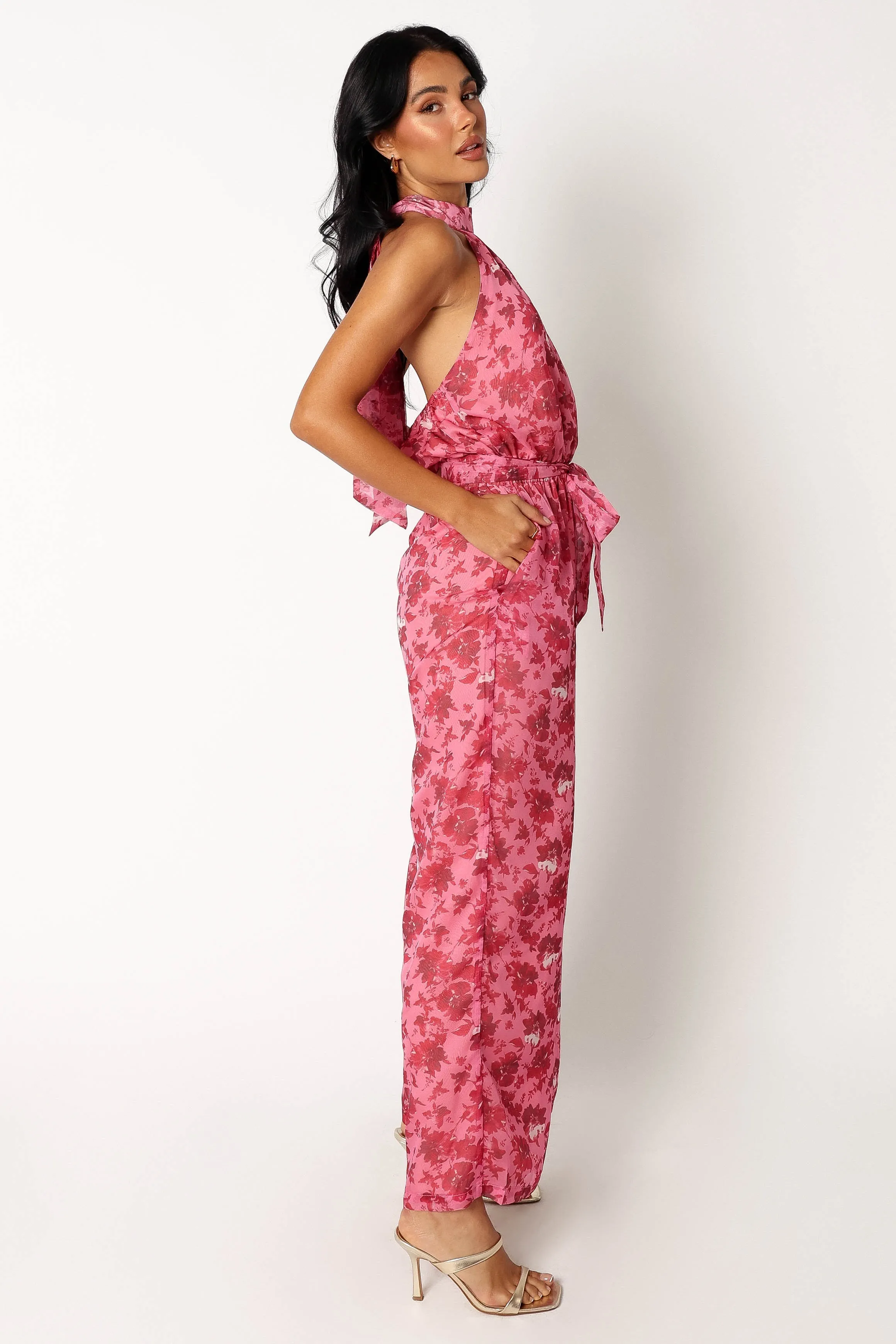 Arielle Halter Jumpsuit - Pink Floral