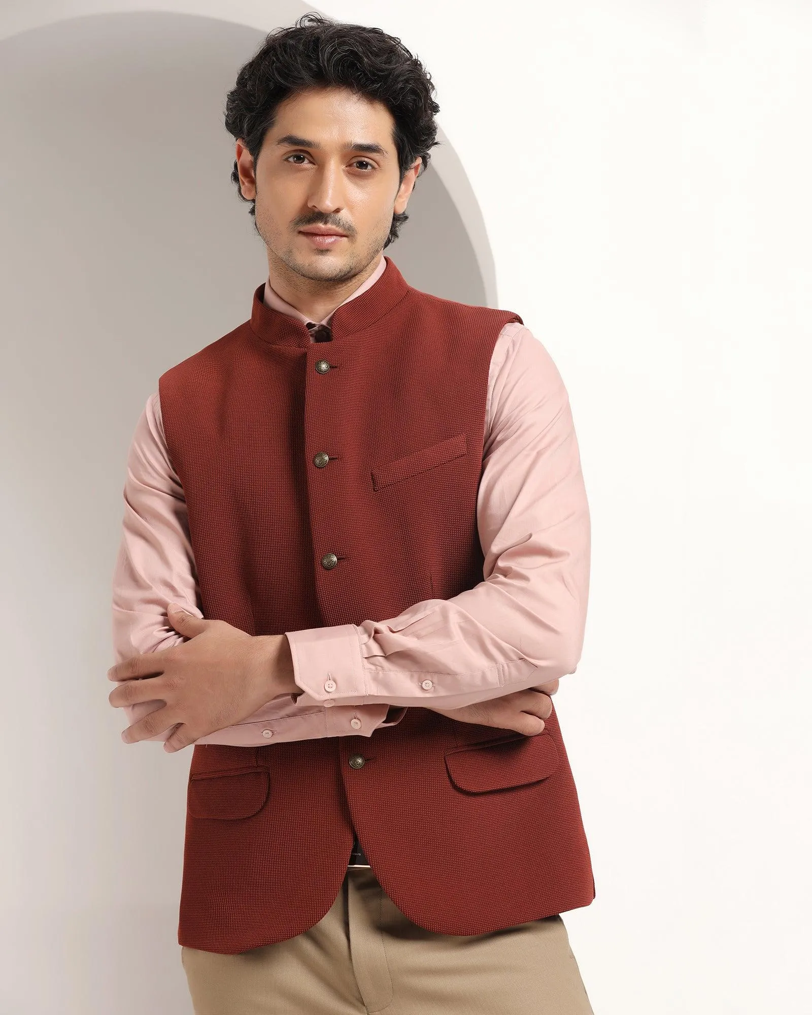 Bandhgala Formal Rust Textured Waistcoat - Echo