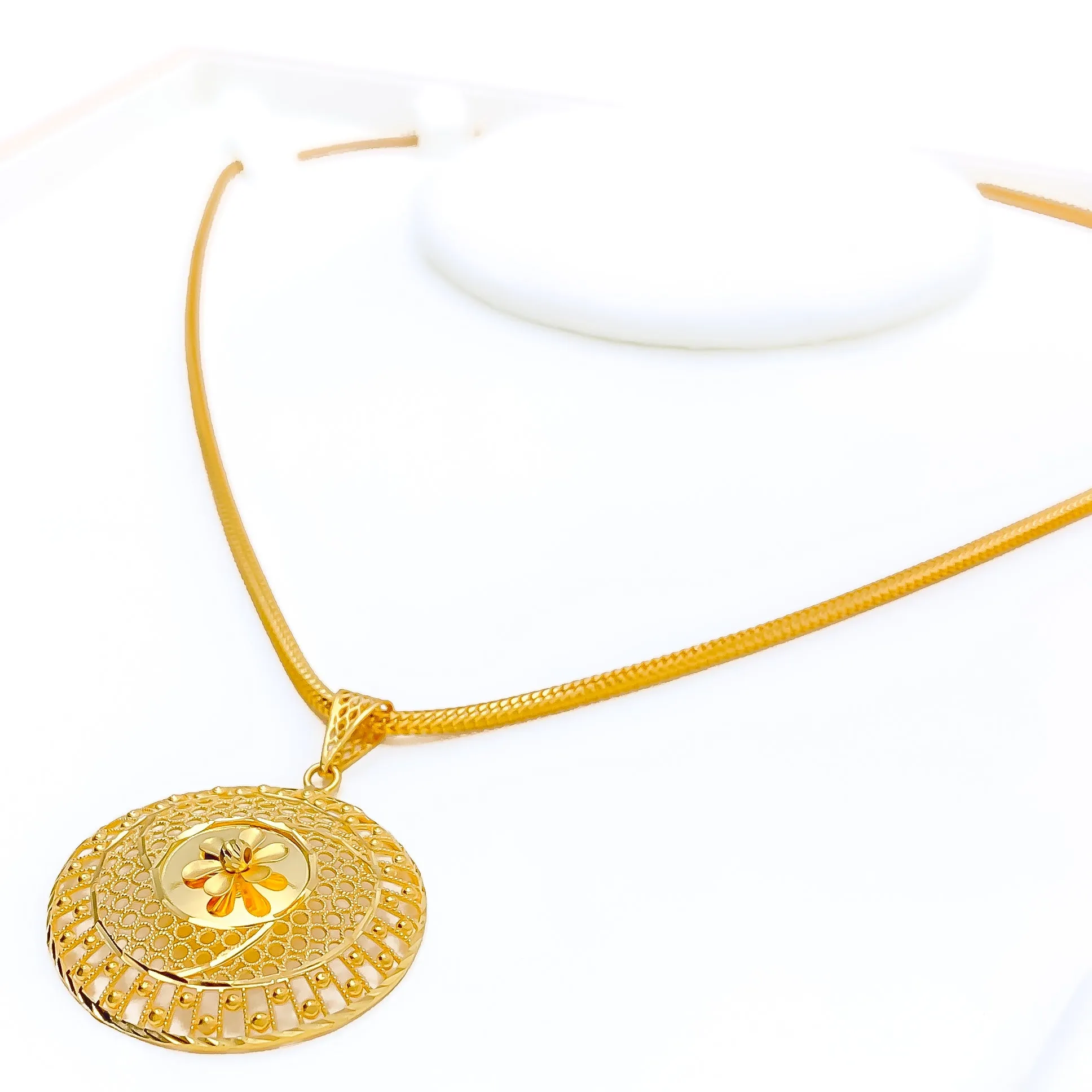 Beaded Floral Net 22K Gold Pendant