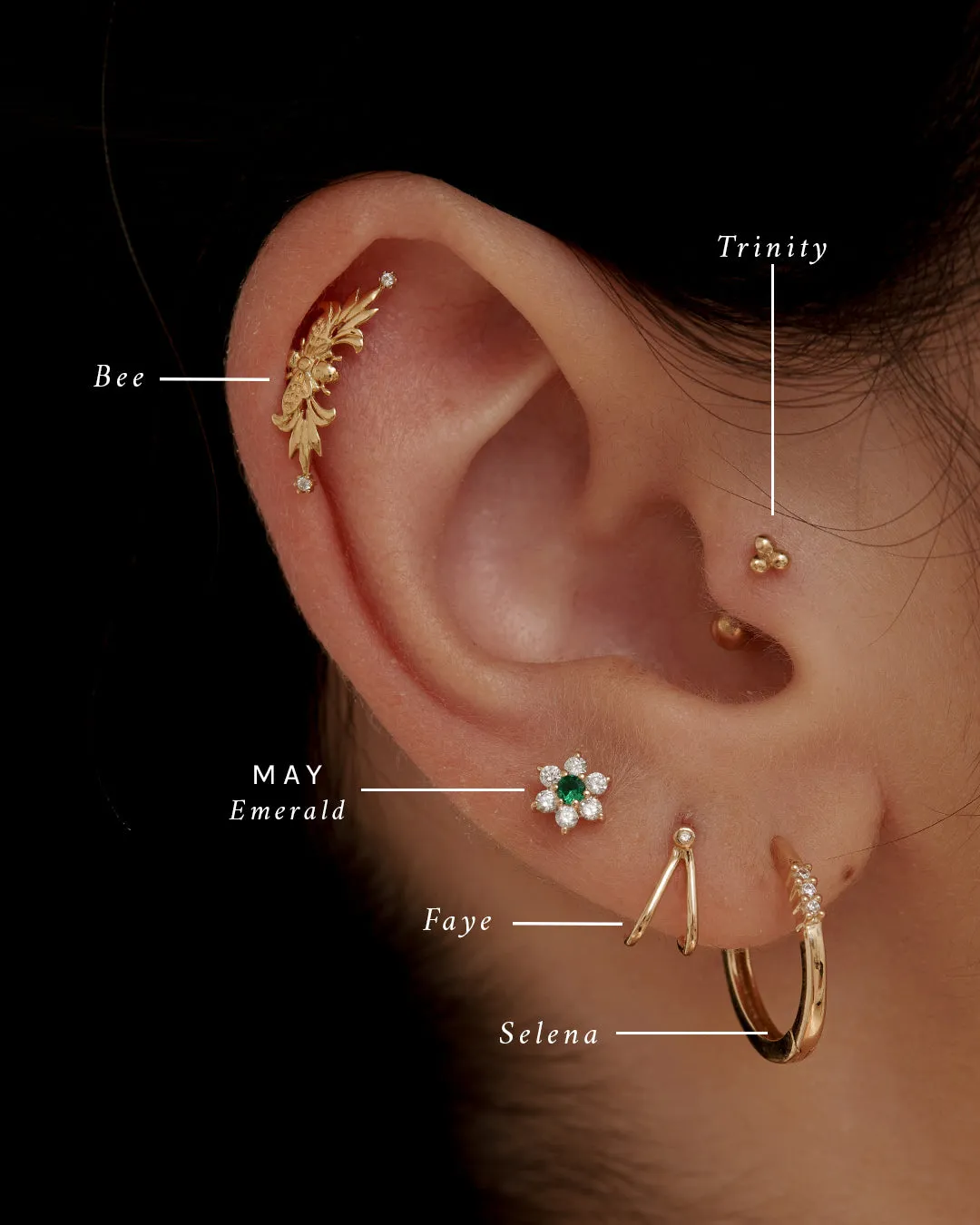 Bee Curve Single Stud - 18K Gold Fill