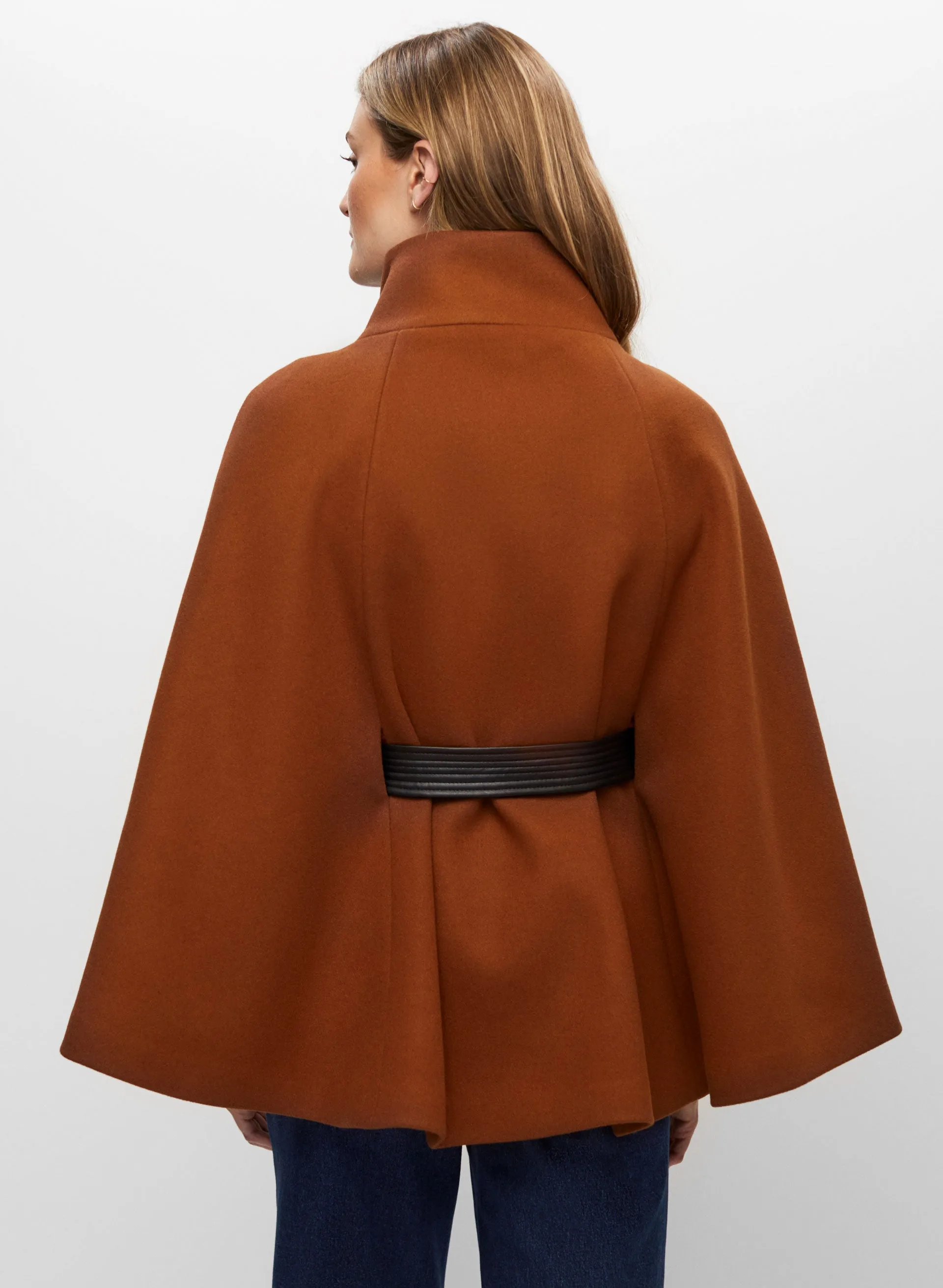 Belted Wool-Blend Cape