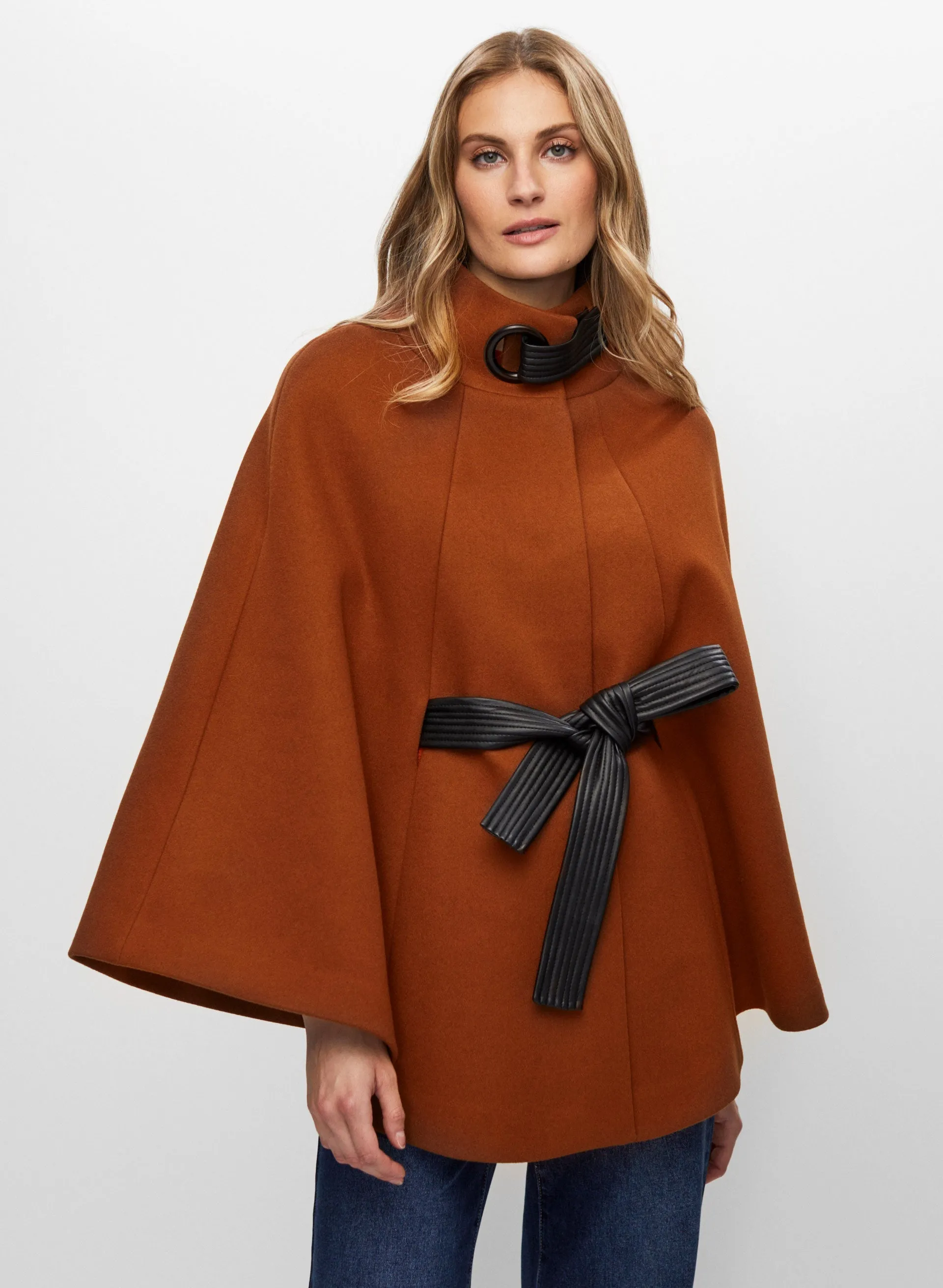 Belted Wool-Blend Cape