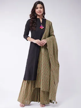 Black Kurta Sharara Set With Dupatta