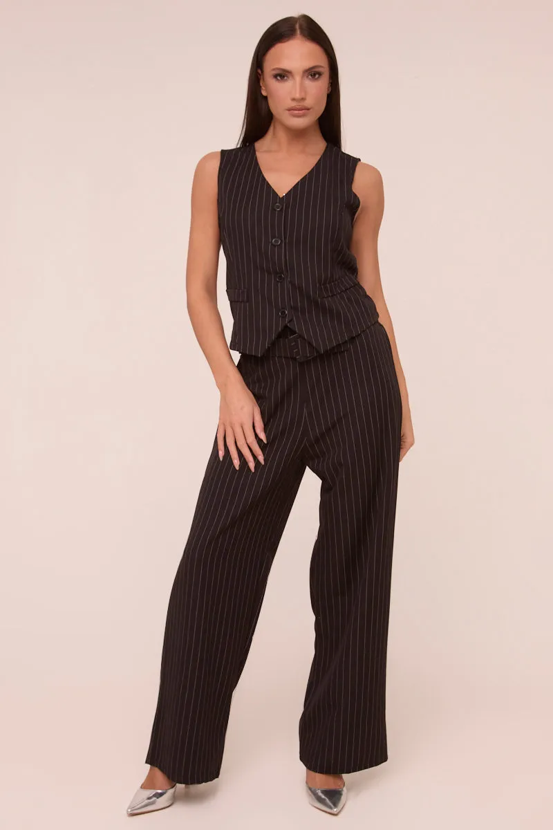 Black Pin Stripe Straight Leg Trousers - Ebba