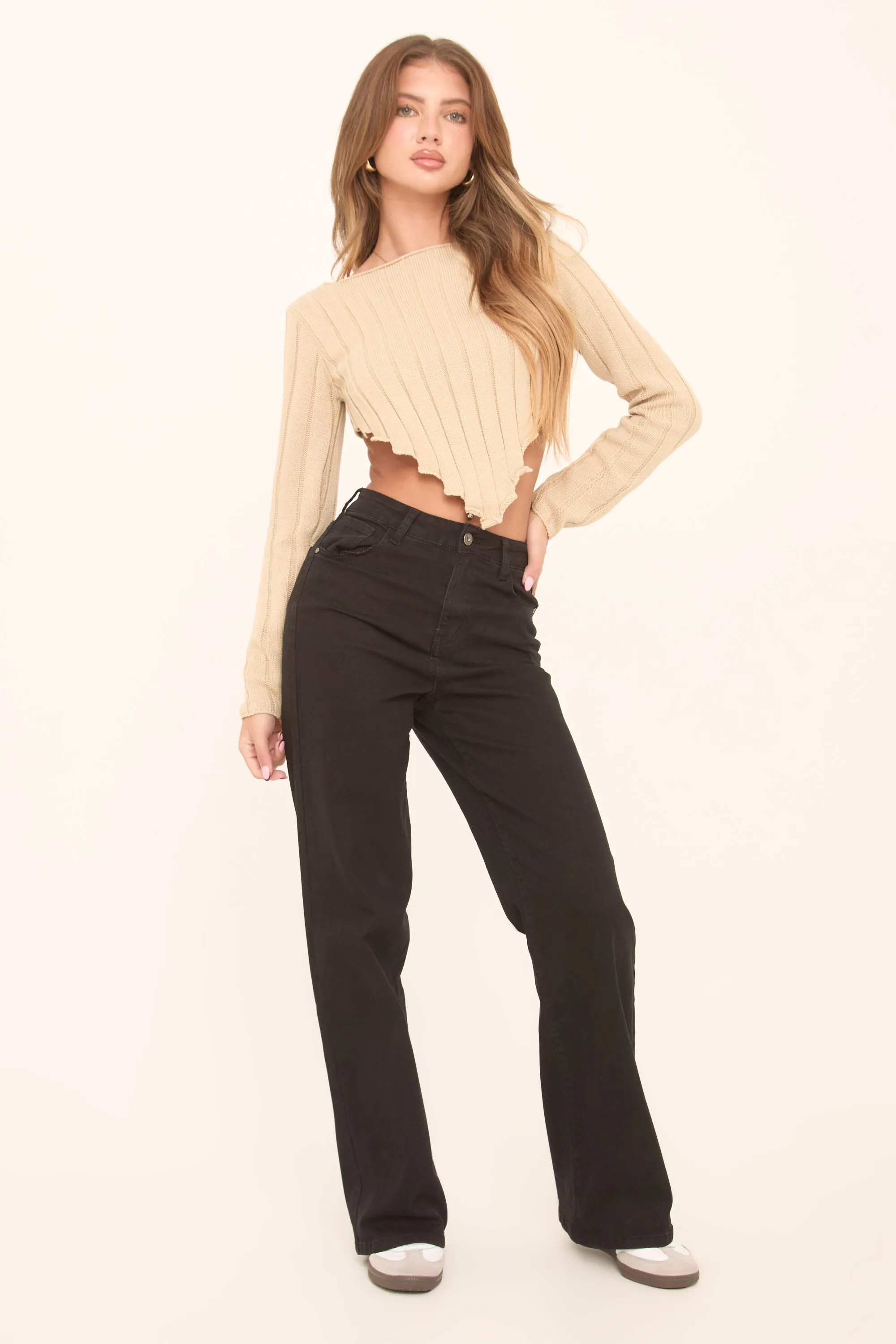 Black Stretch Straight Leg Denim Jeans - Lajoy