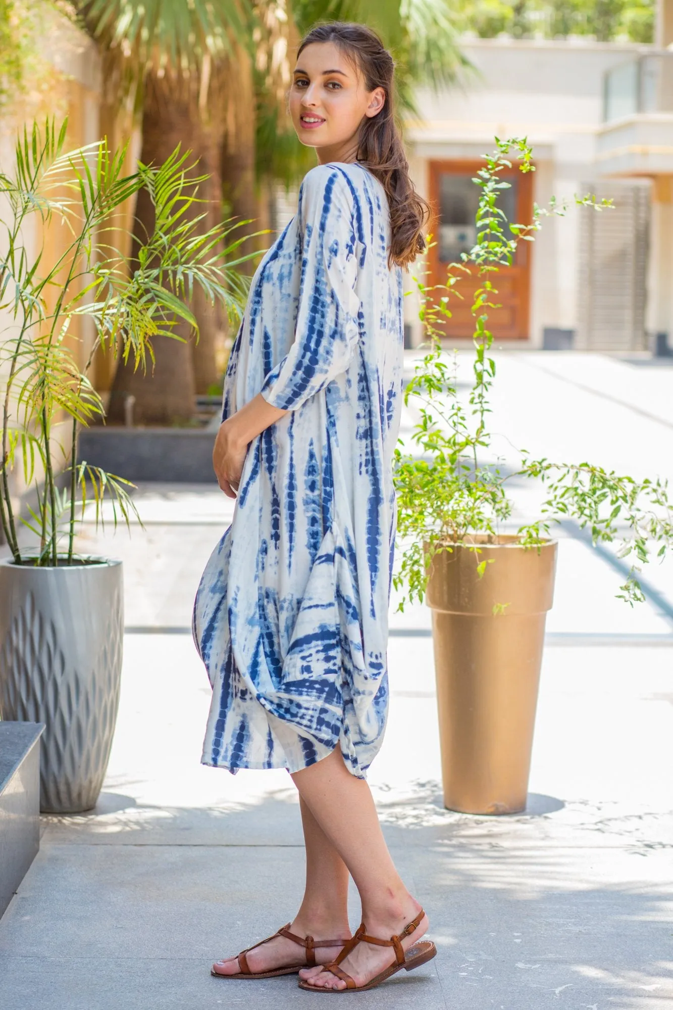 Blue Tie-Dye Cowl Maternity & Nursing Dual Dress Kurta