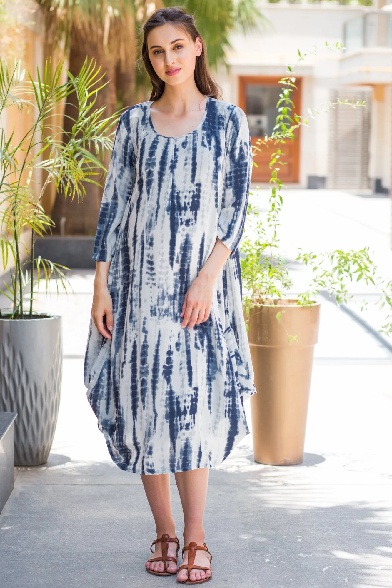 Blue Tie-Dye Cowl Maternity & Nursing Dual Dress Kurta