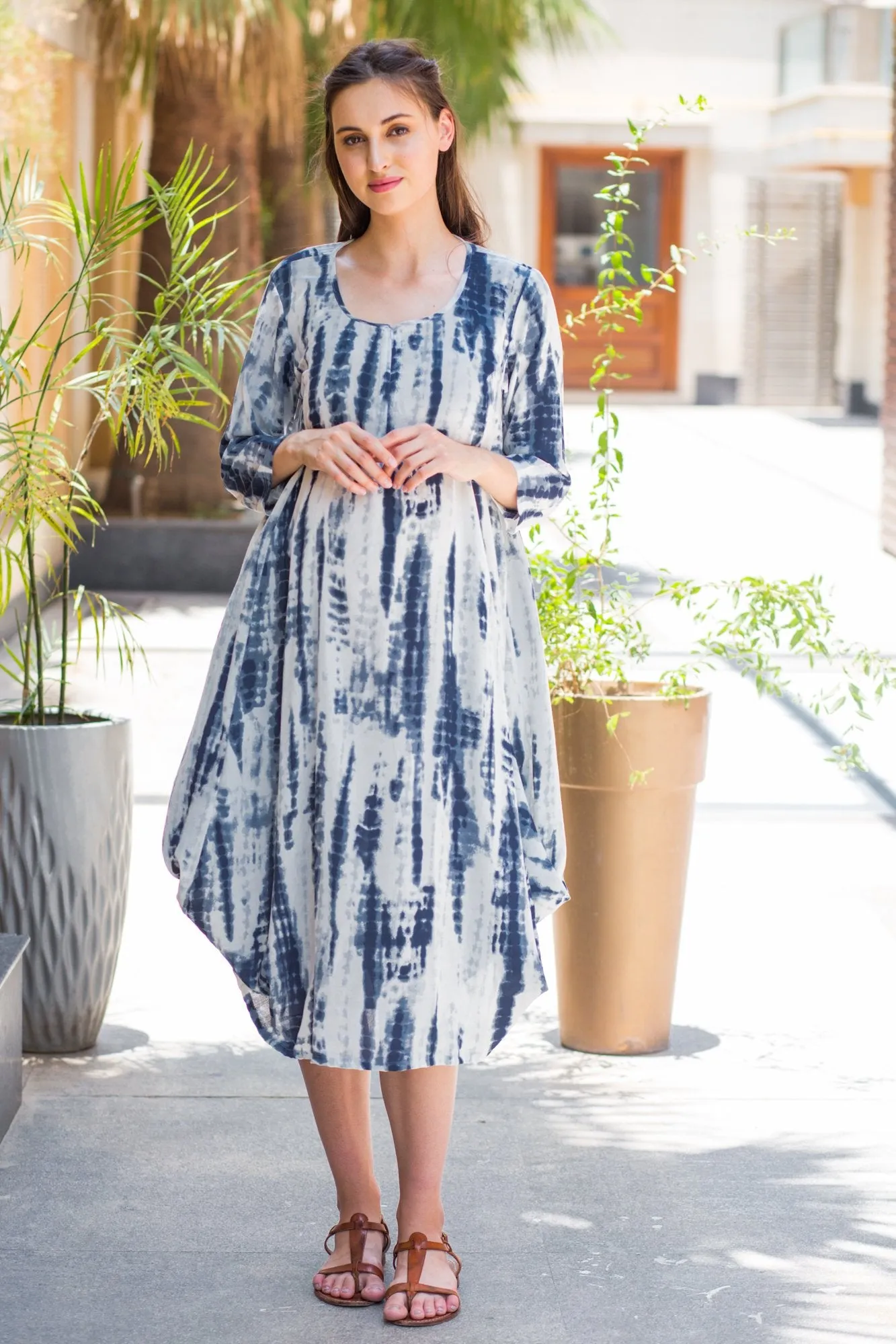 Blue Tie-Dye Cowl Maternity & Nursing Dual Dress Kurta