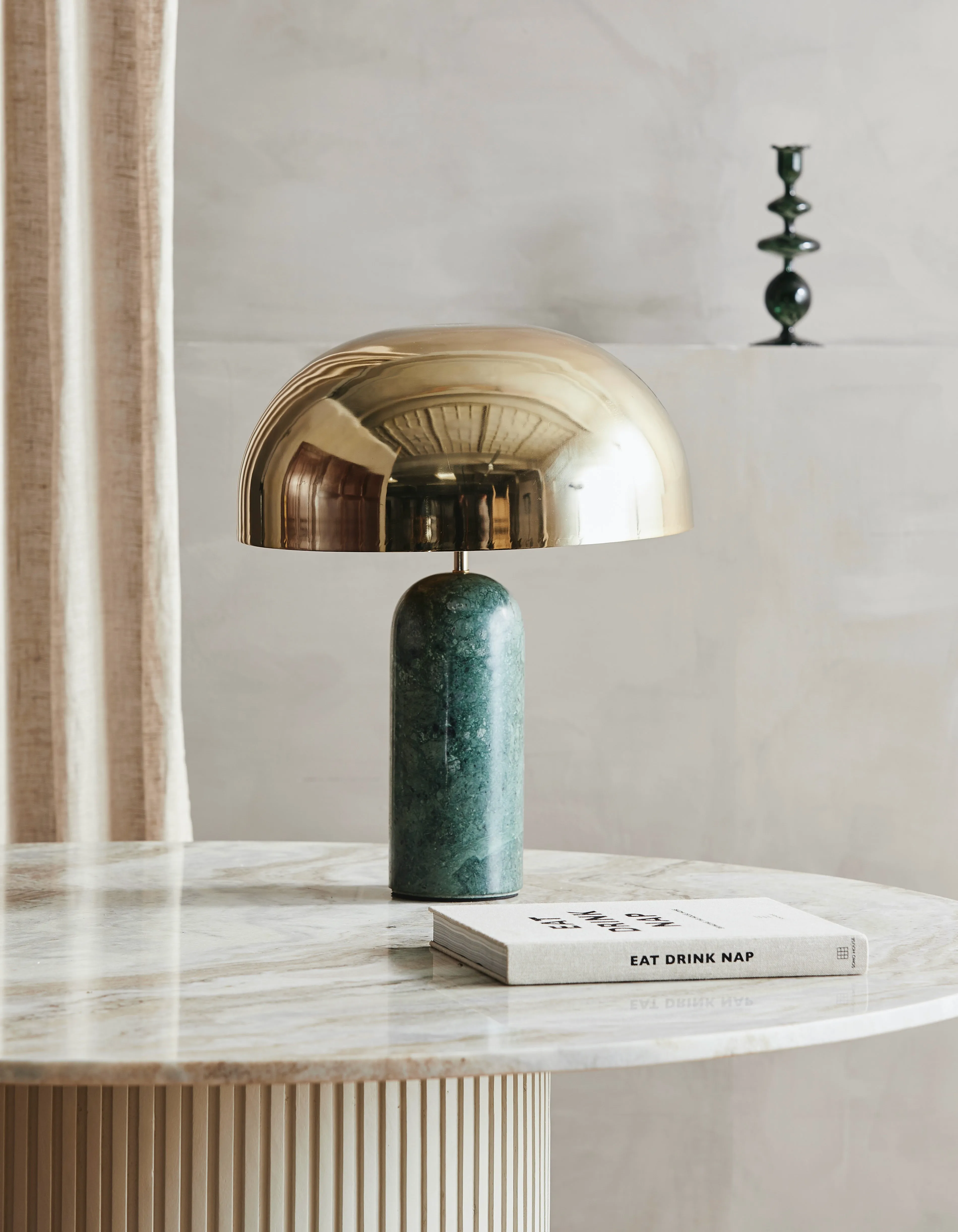 Brass Domed and Green Marble Table Lamp