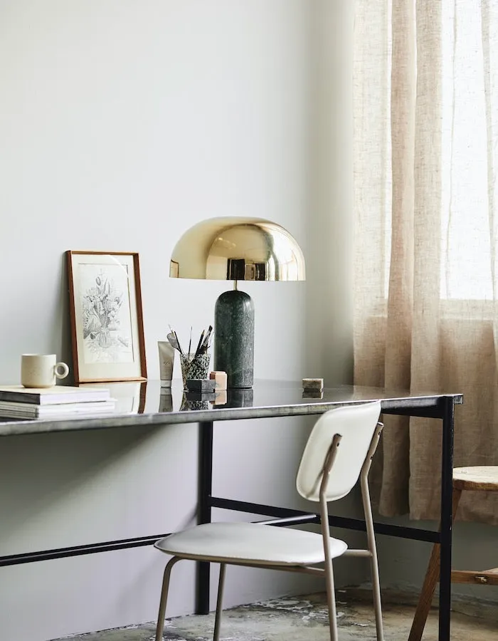 Brass Domed and Green Marble Table Lamp