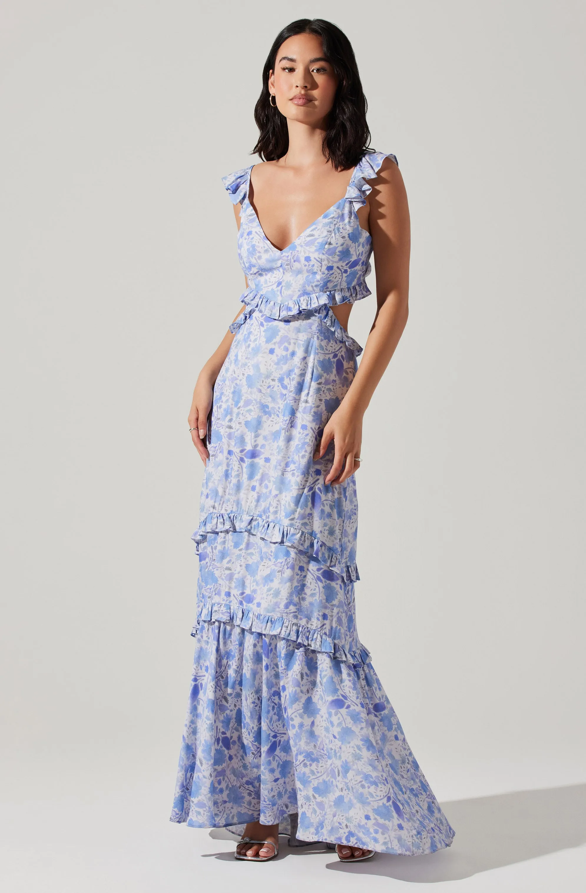 Cassis Floral Ruffle Maxi Dress