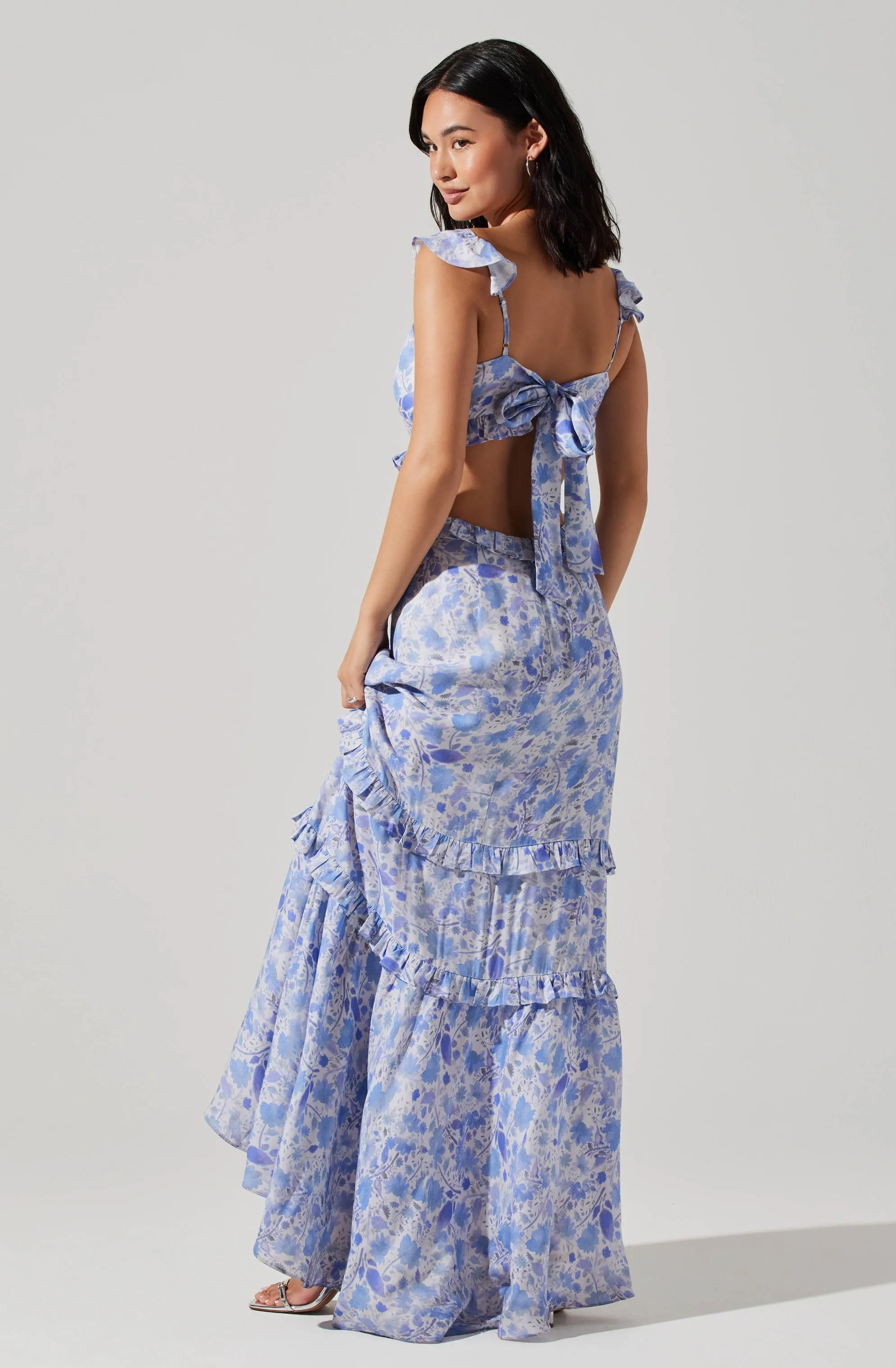 Cassis Floral Ruffle Maxi Dress