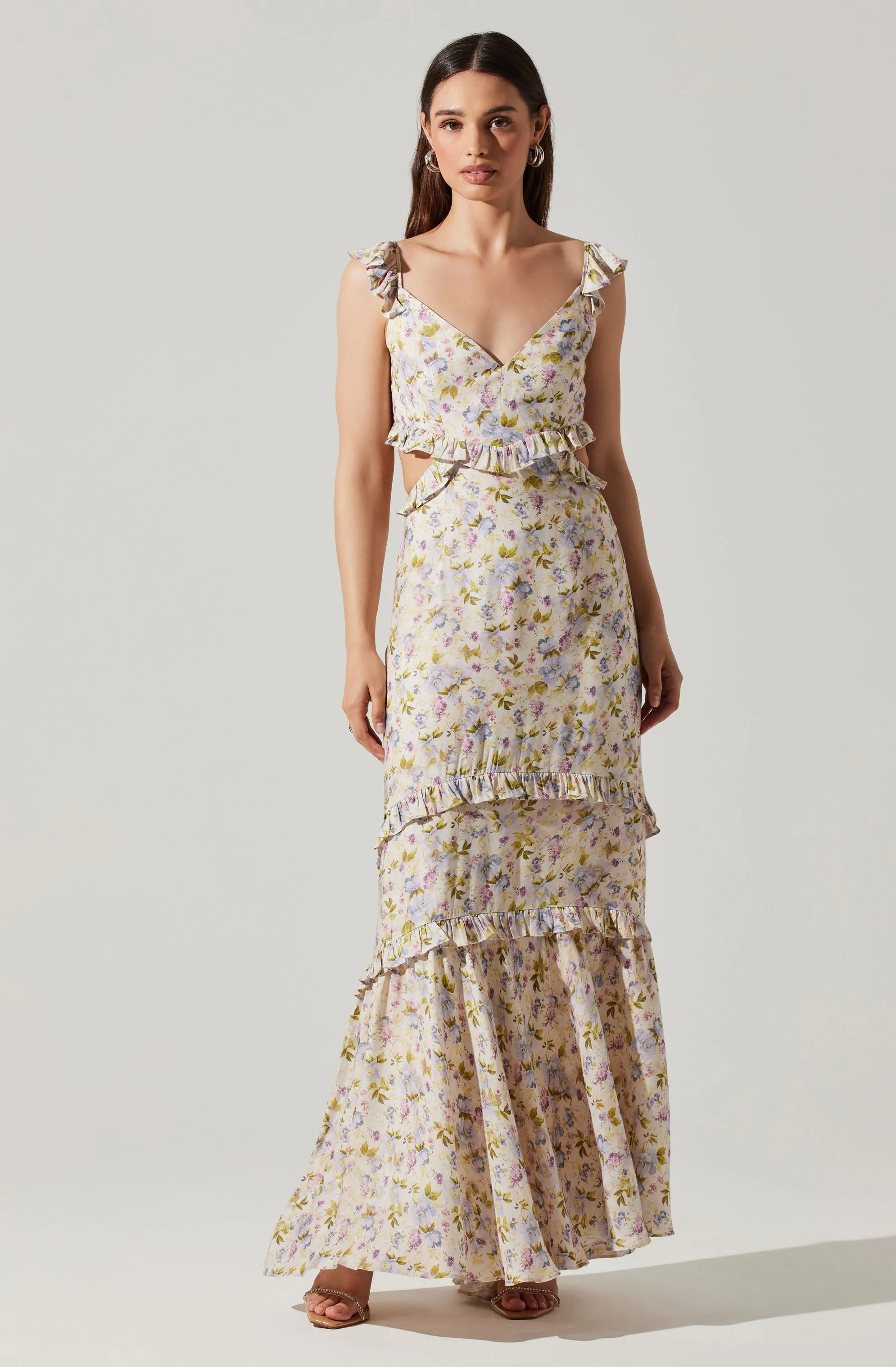 Cassis Floral Ruffle Maxi Dress