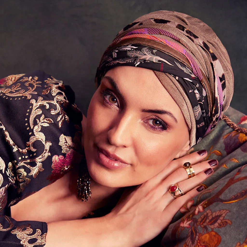 Christine Boho Scarlett Turban Set - Dark Beige & Exotic Mix