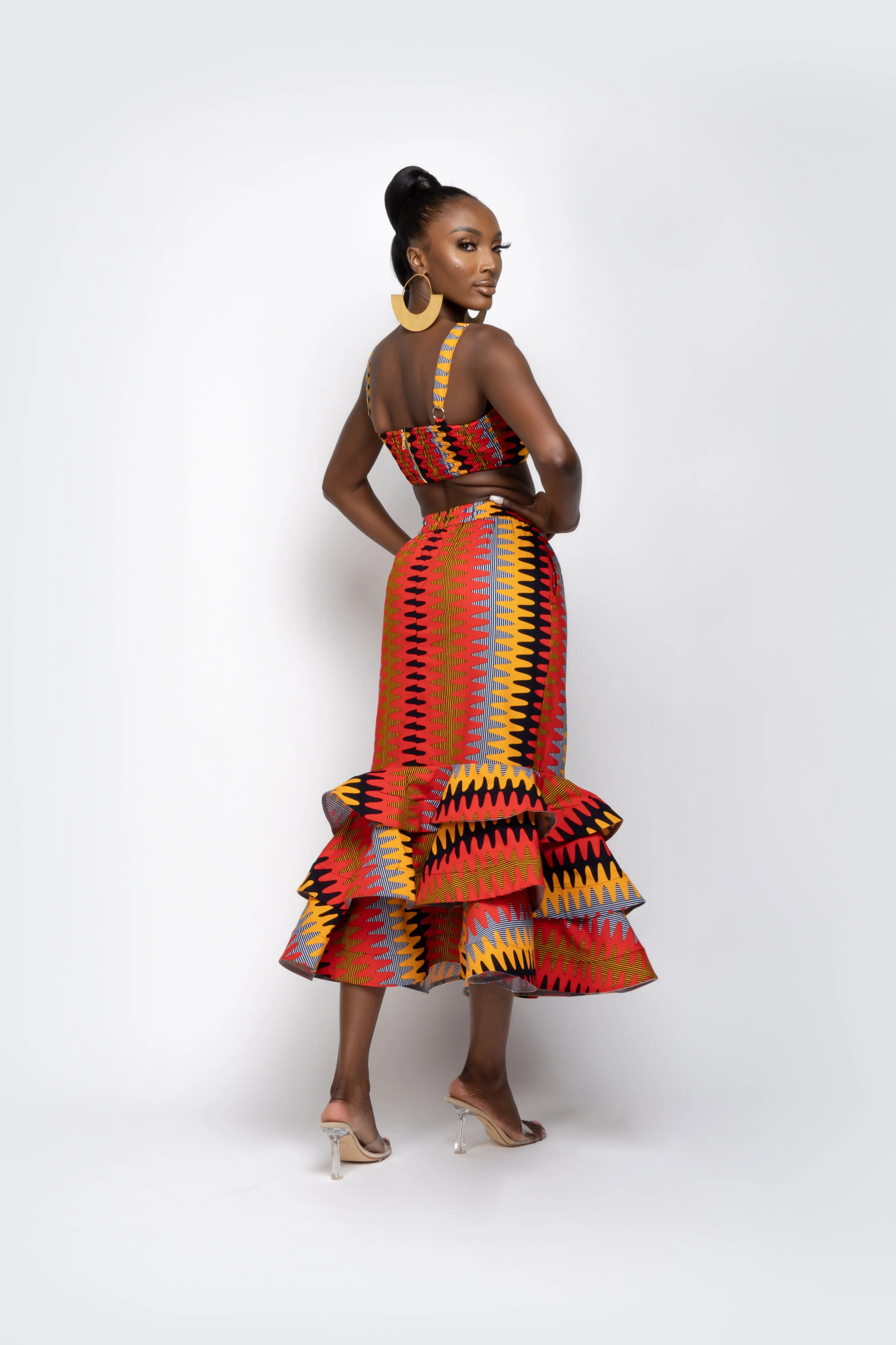 DEMI African Print SET ( Layered Midi Skirt AND Crop Top )