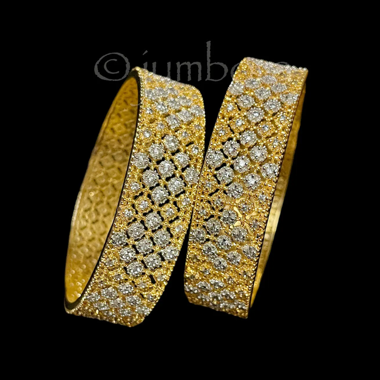 Dual Finish Gold and Silver AD Zircon (CZ) Thick Bangle