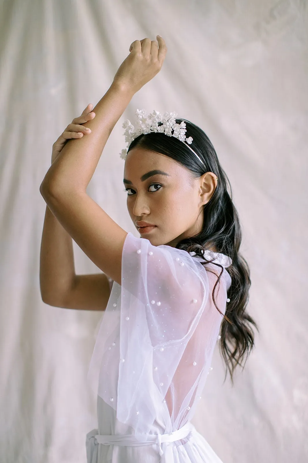 EMMA Porcelain and Pearl Floral Tiara