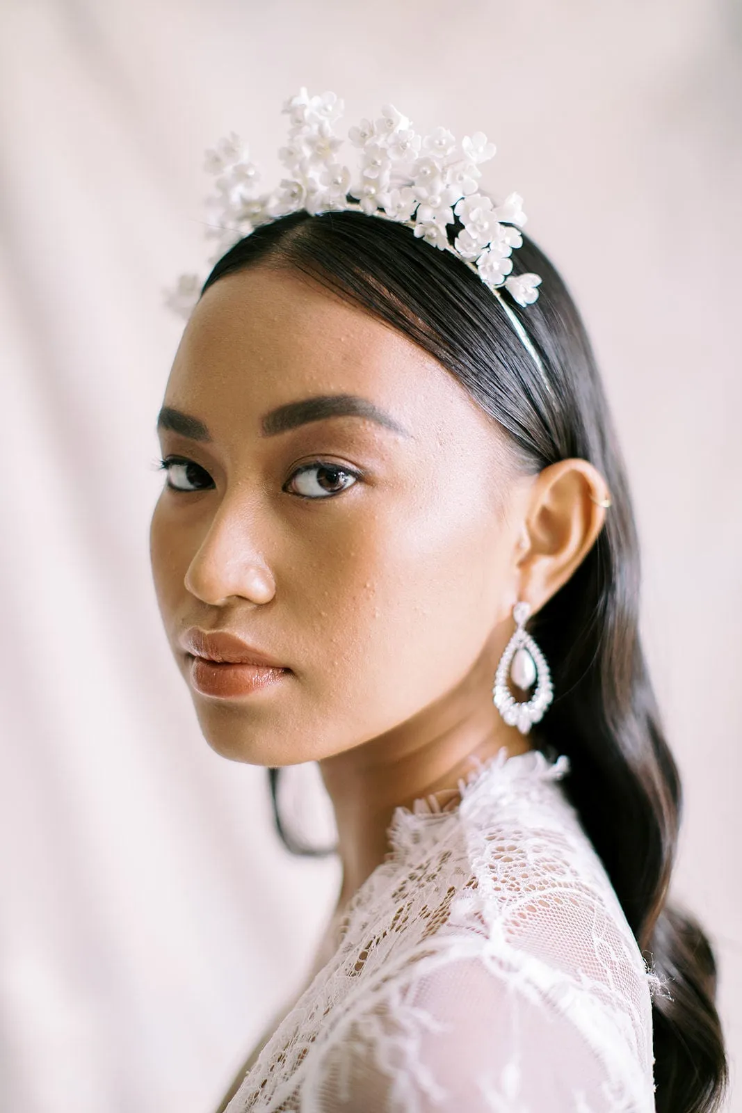 EMMA Porcelain and Pearl Floral Tiara