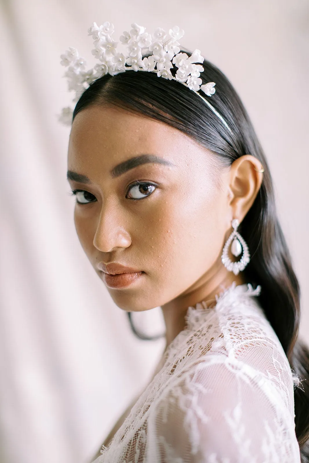 EMMA Porcelain and Pearl Floral Tiara