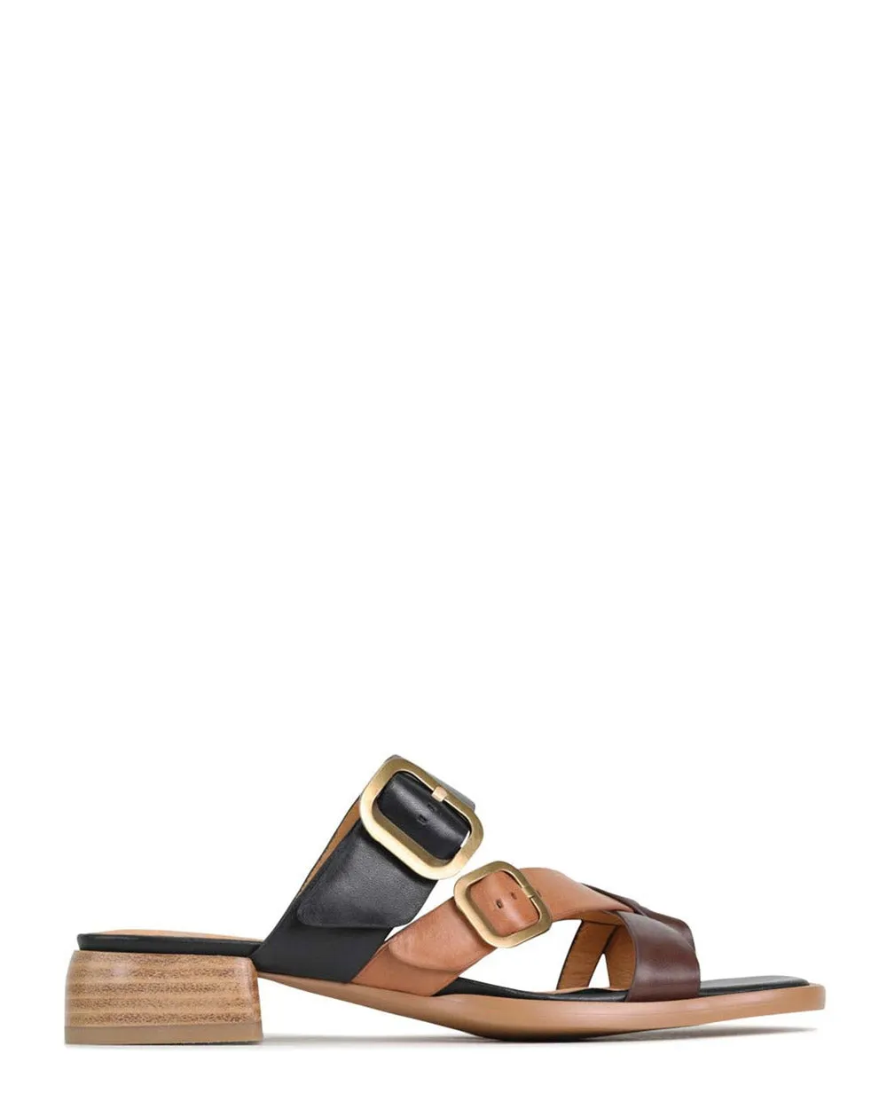 EOS Teia Black/Chestnut Brown Leather Slide