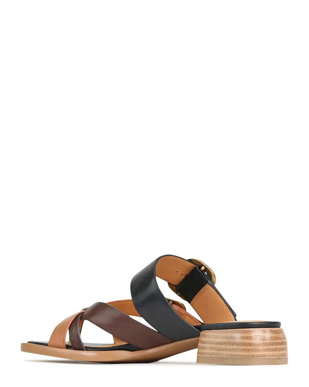 EOS Teia Black/Chestnut Brown Leather Slide