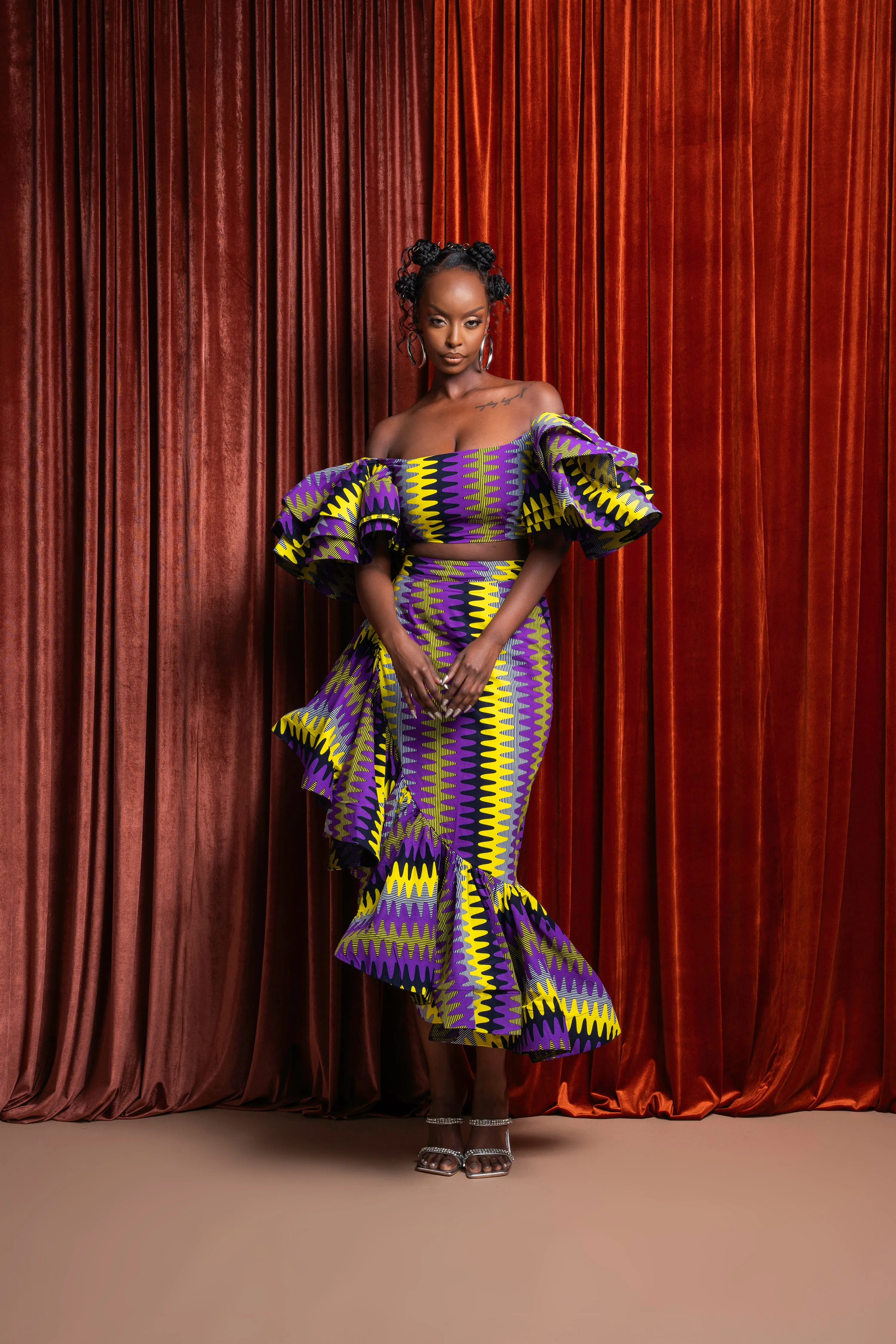 FEMI African Print Layered Ruffle sleeve Crop Top