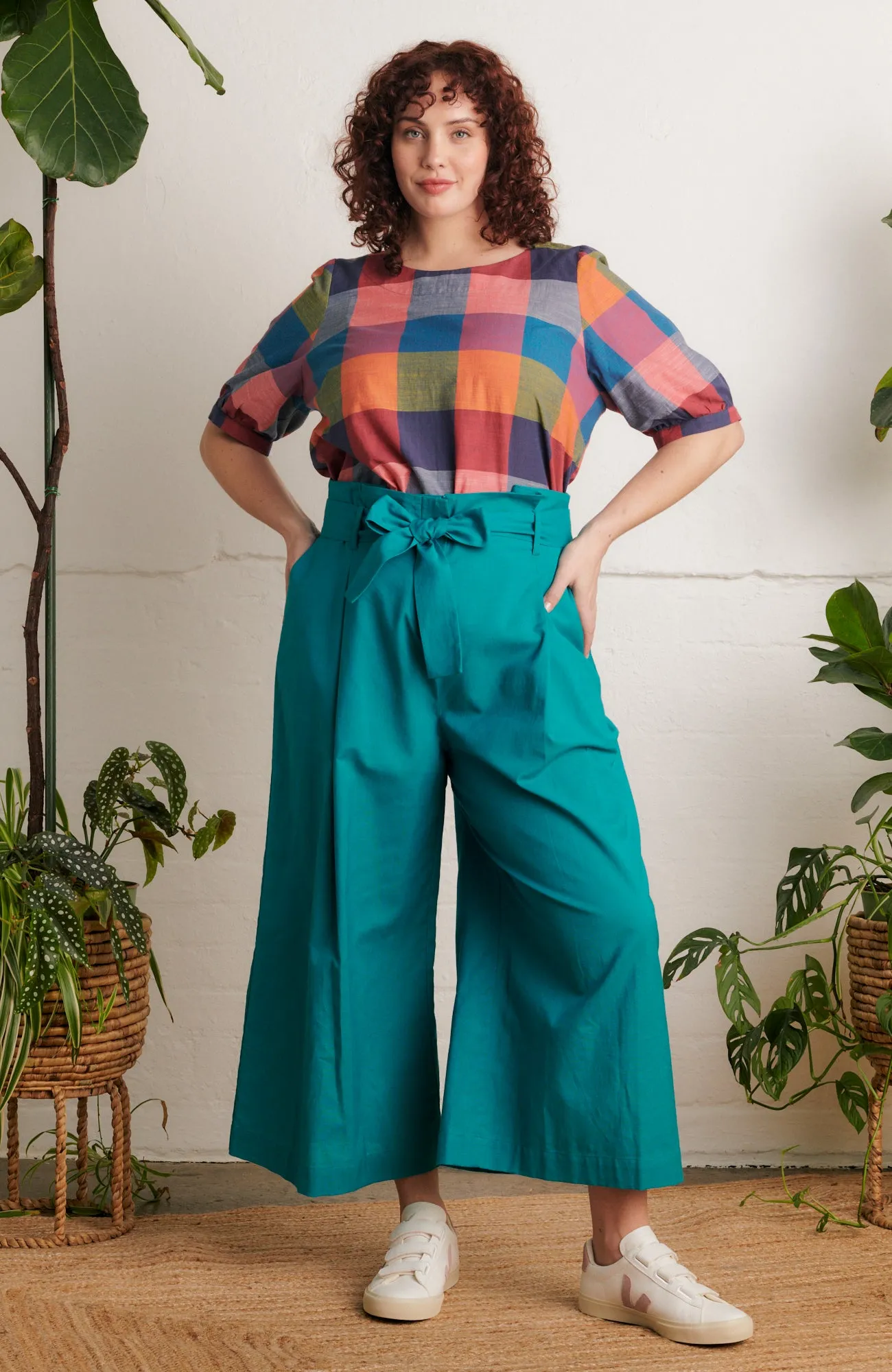 Gilda Cotton Linen Teal Trouser