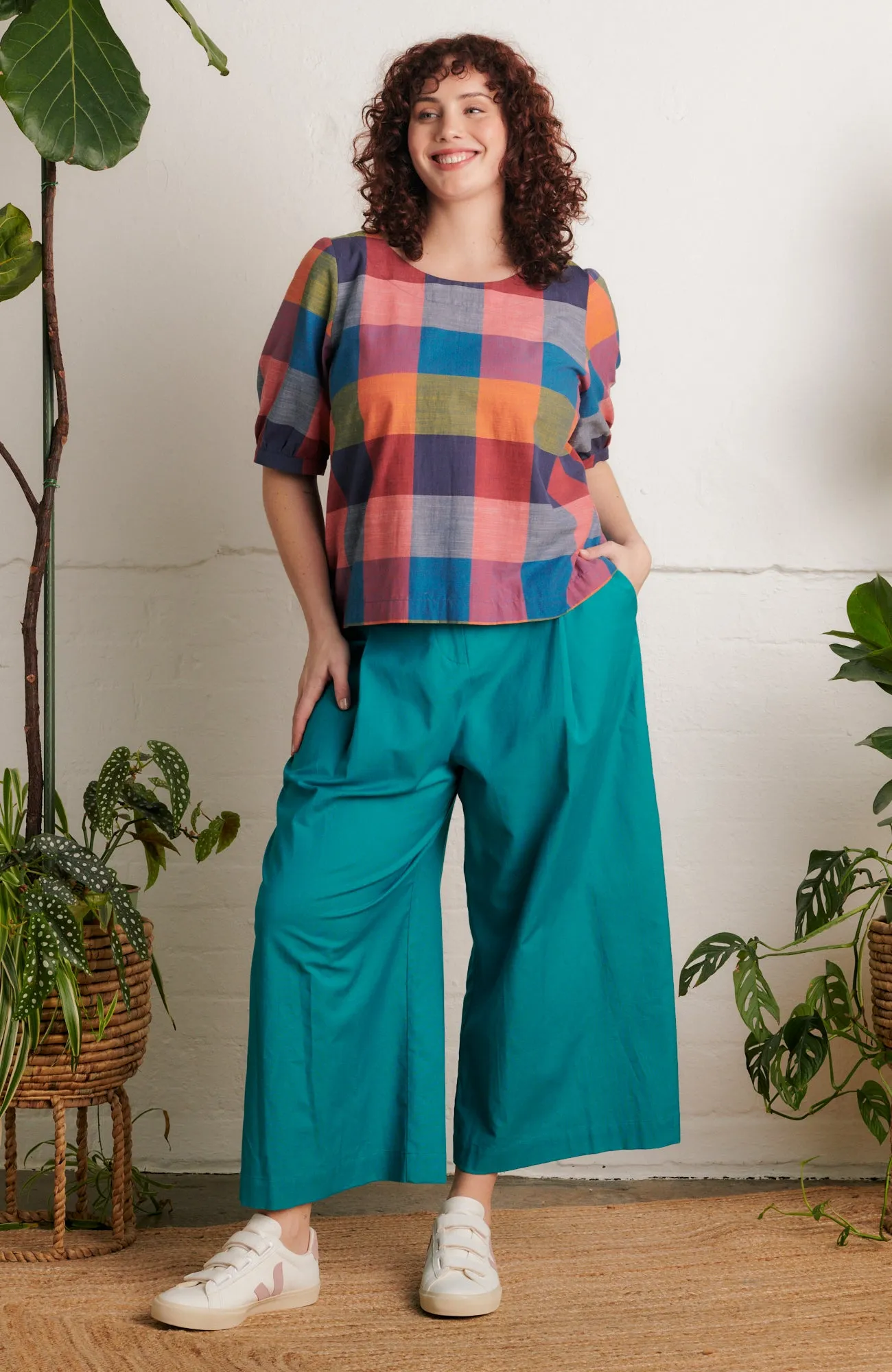 Gilda Cotton Linen Teal Trouser