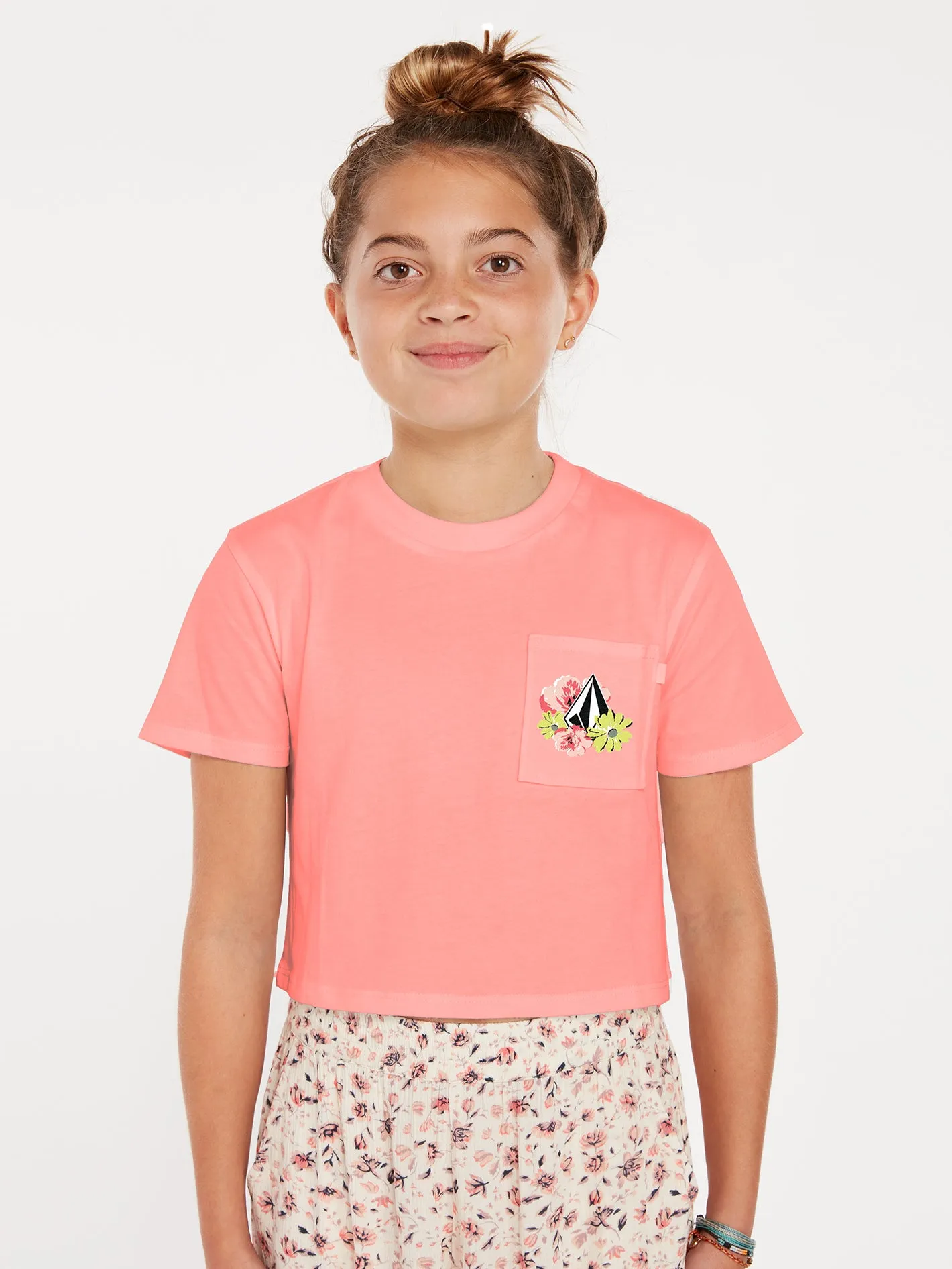 Girls Pocket Dial Tee - Coral Haze