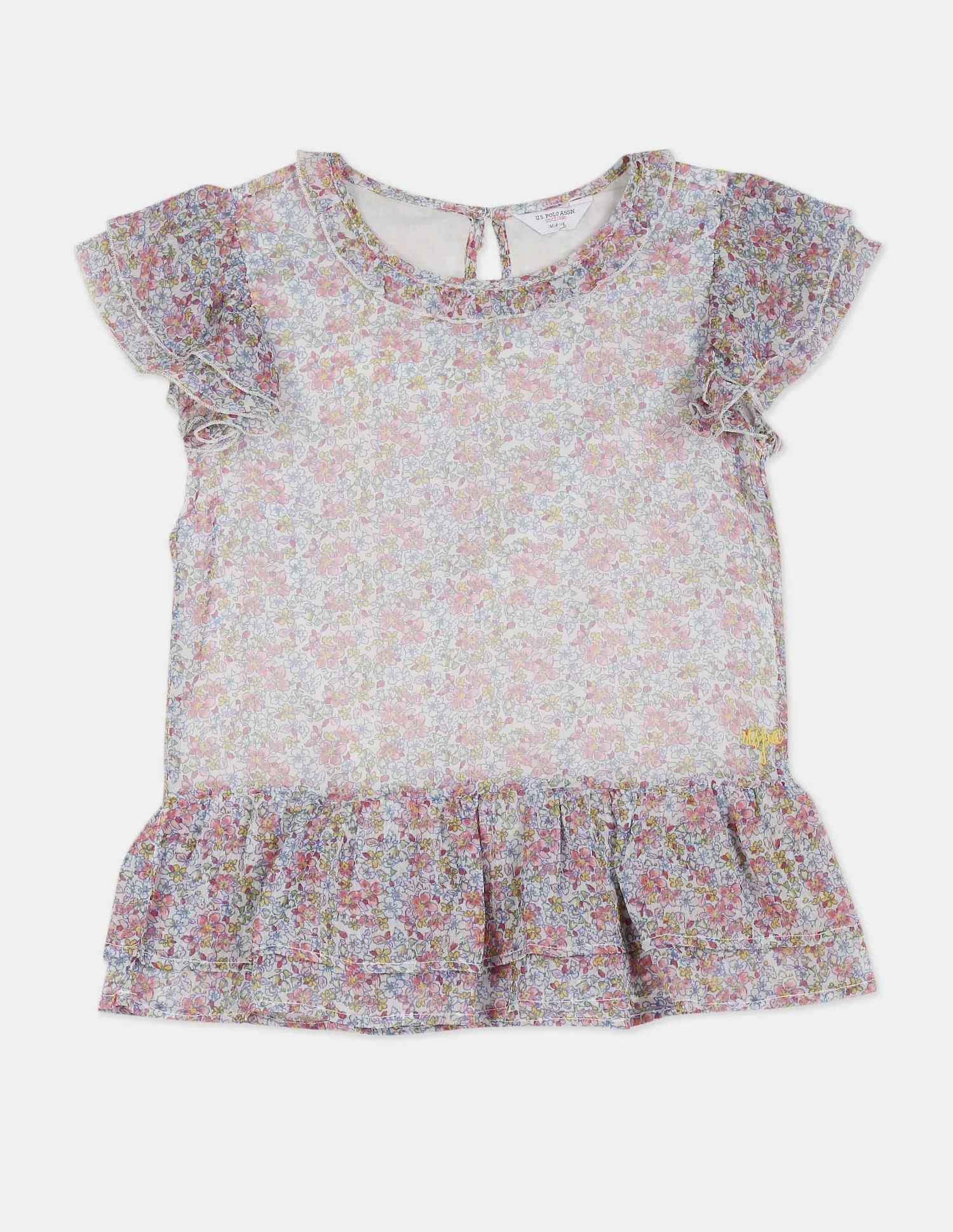 Girls White Allover Printed Peplum Top