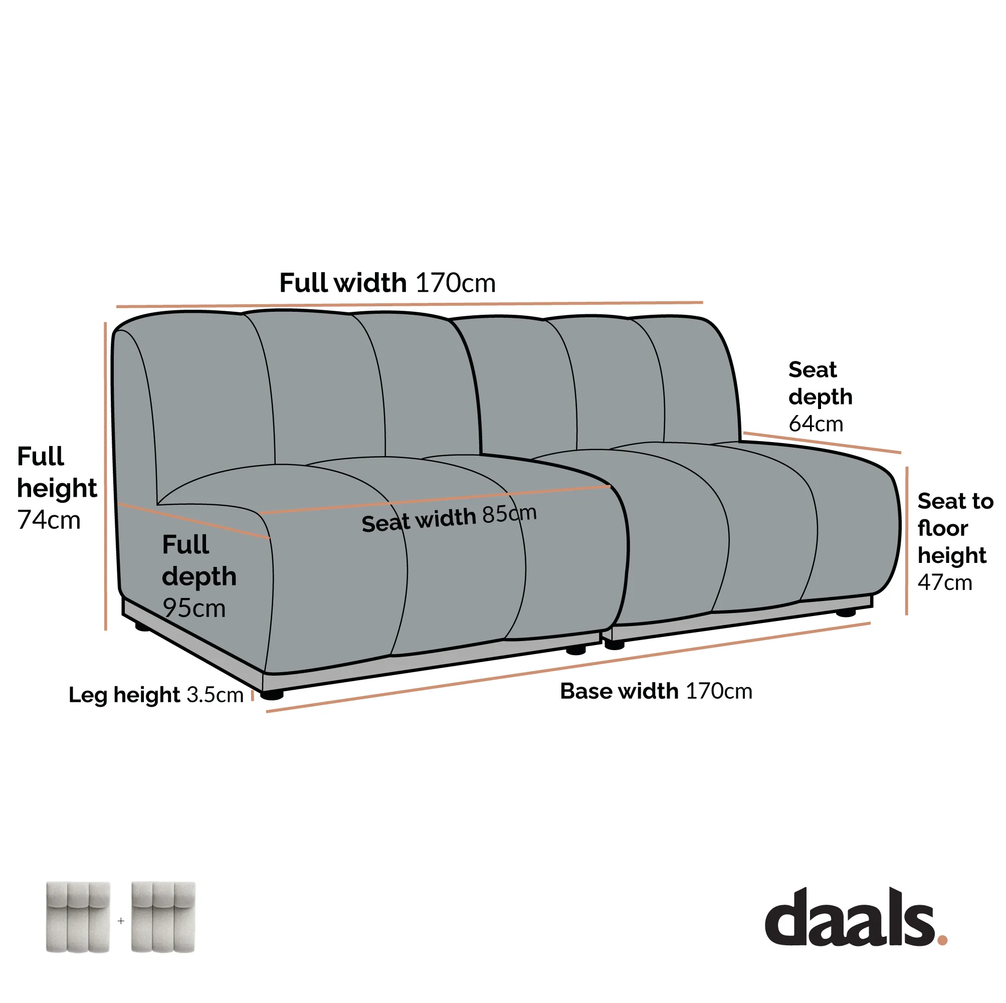 Granvia Ecru Boucle Modular Sofa, 2-Seater Sofa