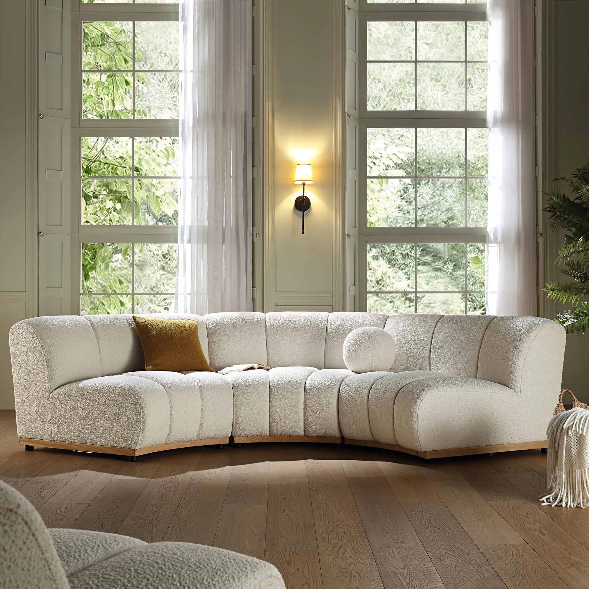 Granvia Ecru Boucle Modular Sofa, 3-Seater Curved Sofa